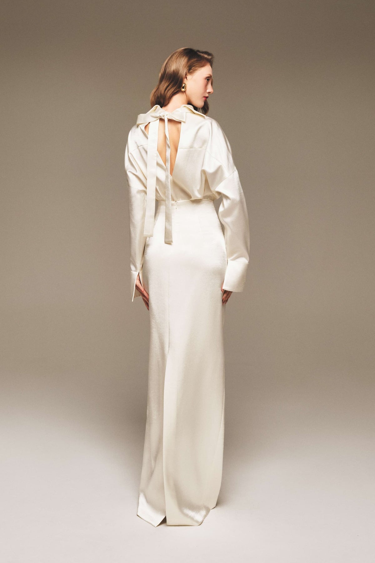 Draped Suzhou Silk Top & Maxi Skirt Set