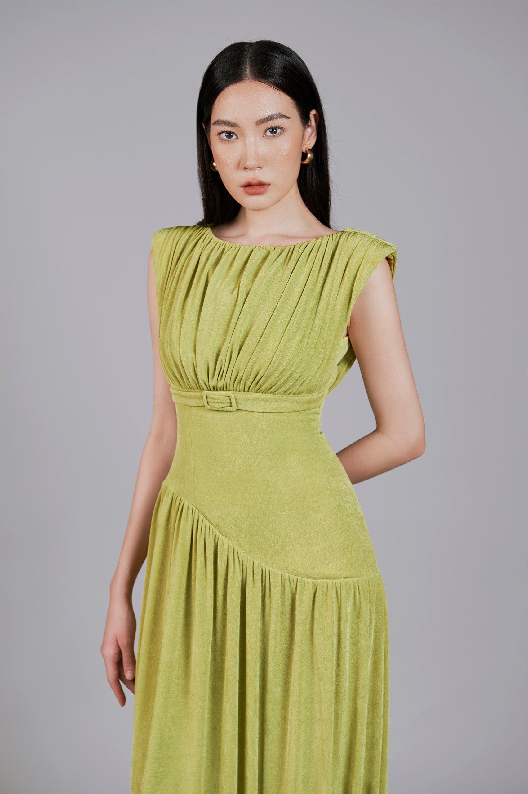 slim fit dress slacks Puff Sleeve Satin Avocado Green Prom Dress – TANYA BRIDAL