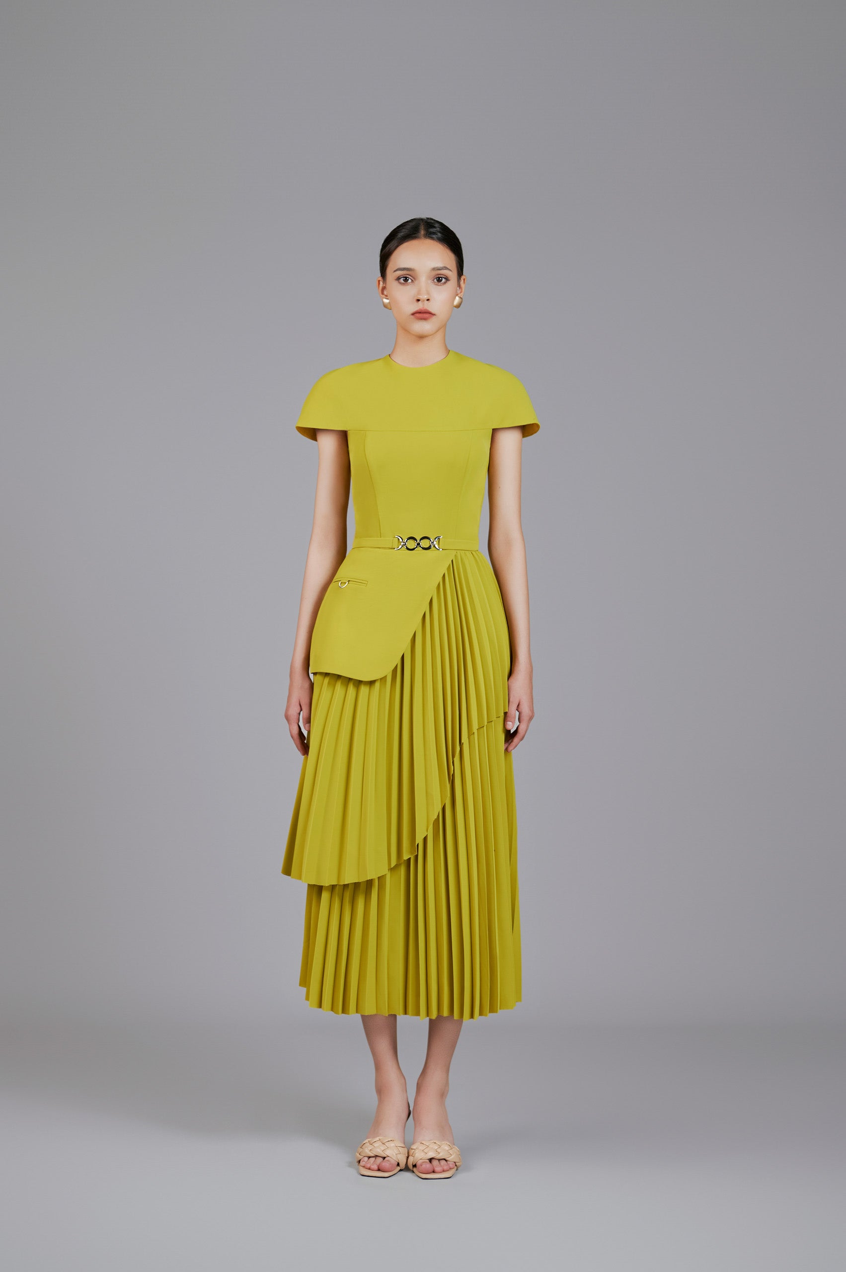 Willow Peplum Pleated Dress S - US 4 / Lemon Willow Peplum Pleated Dress S - US 4 / Lemon