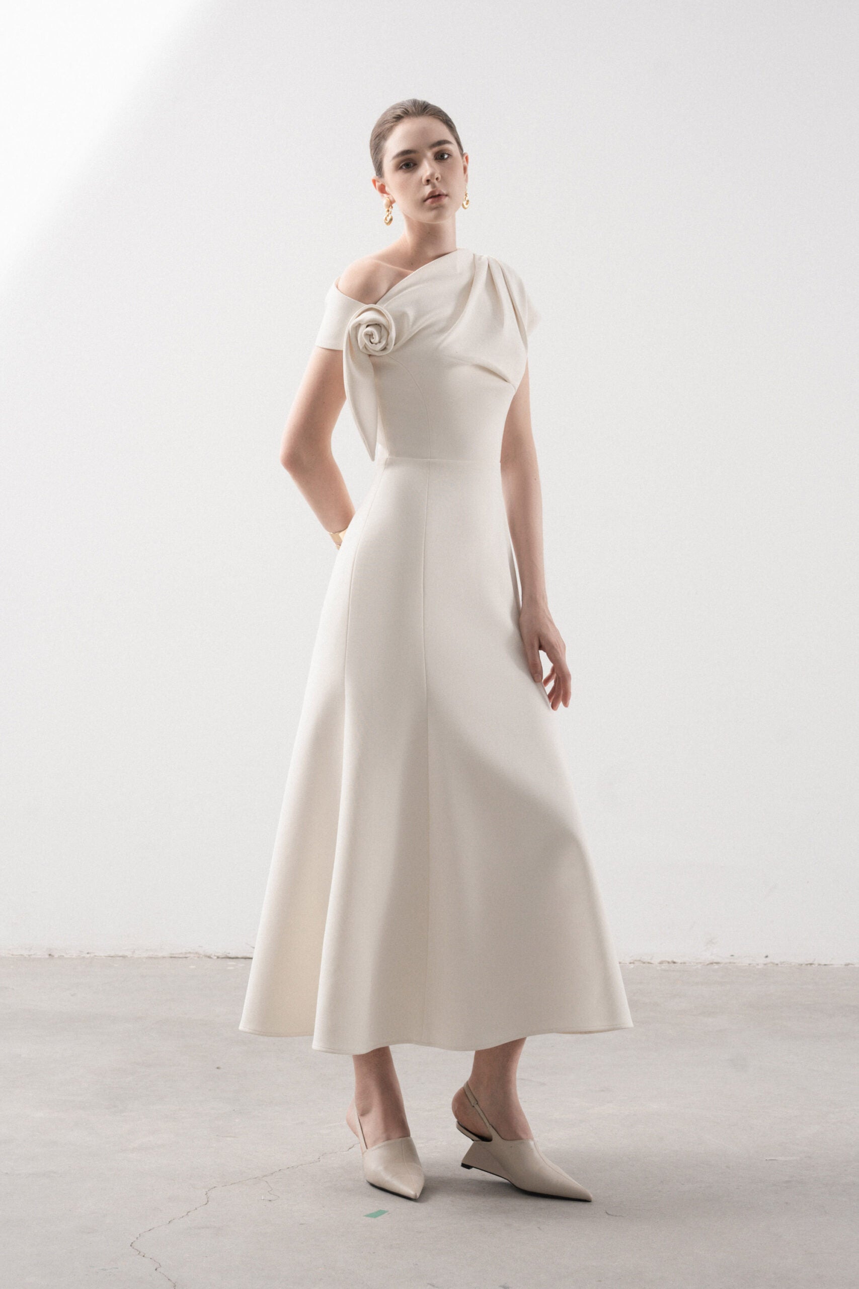 white fishtail midi dress Nadia Long Sleeve Fishtail Midi Dress White