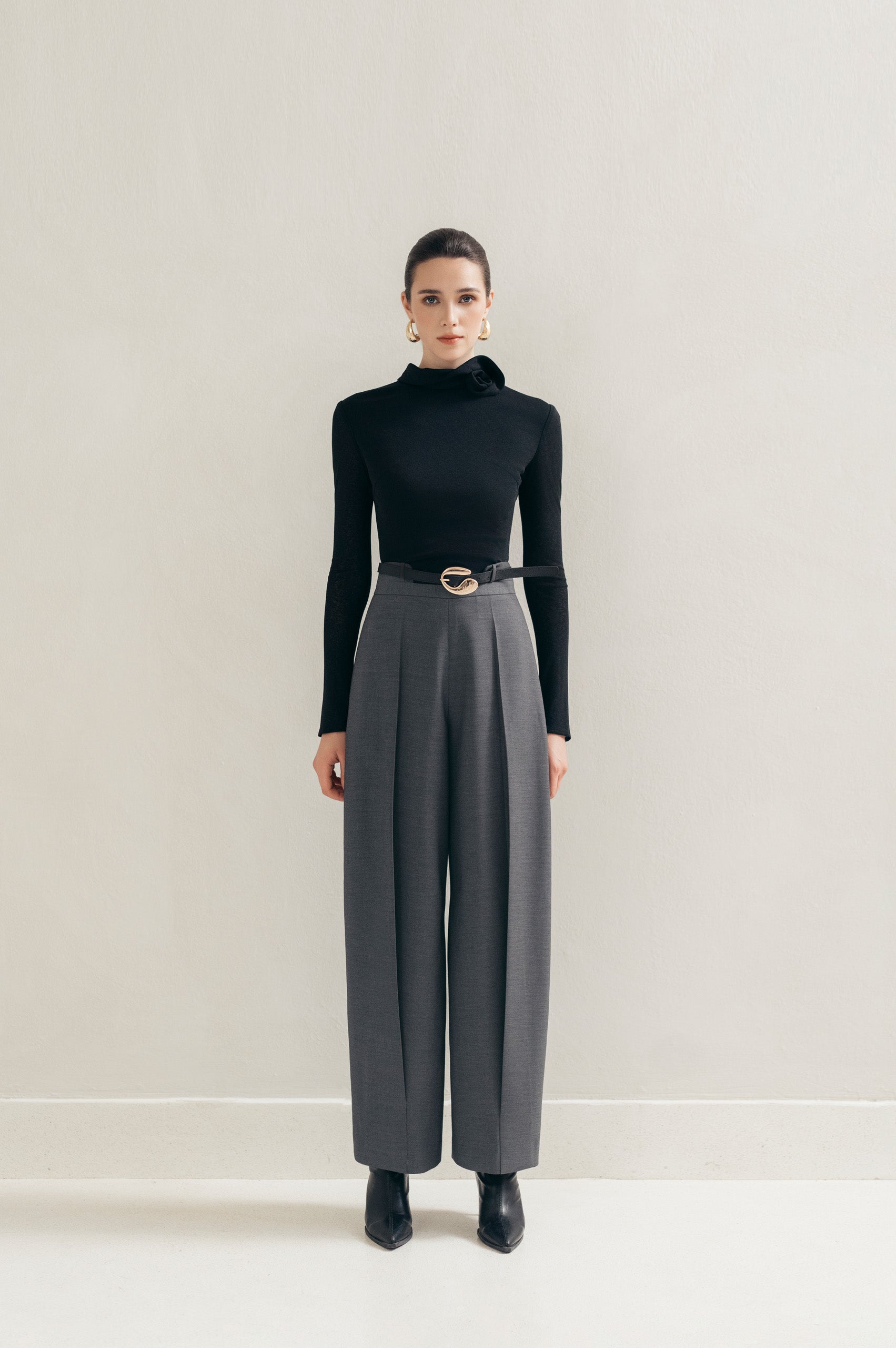 Shadow Cocoon Pants - Pleated Cuffs Leather Belt