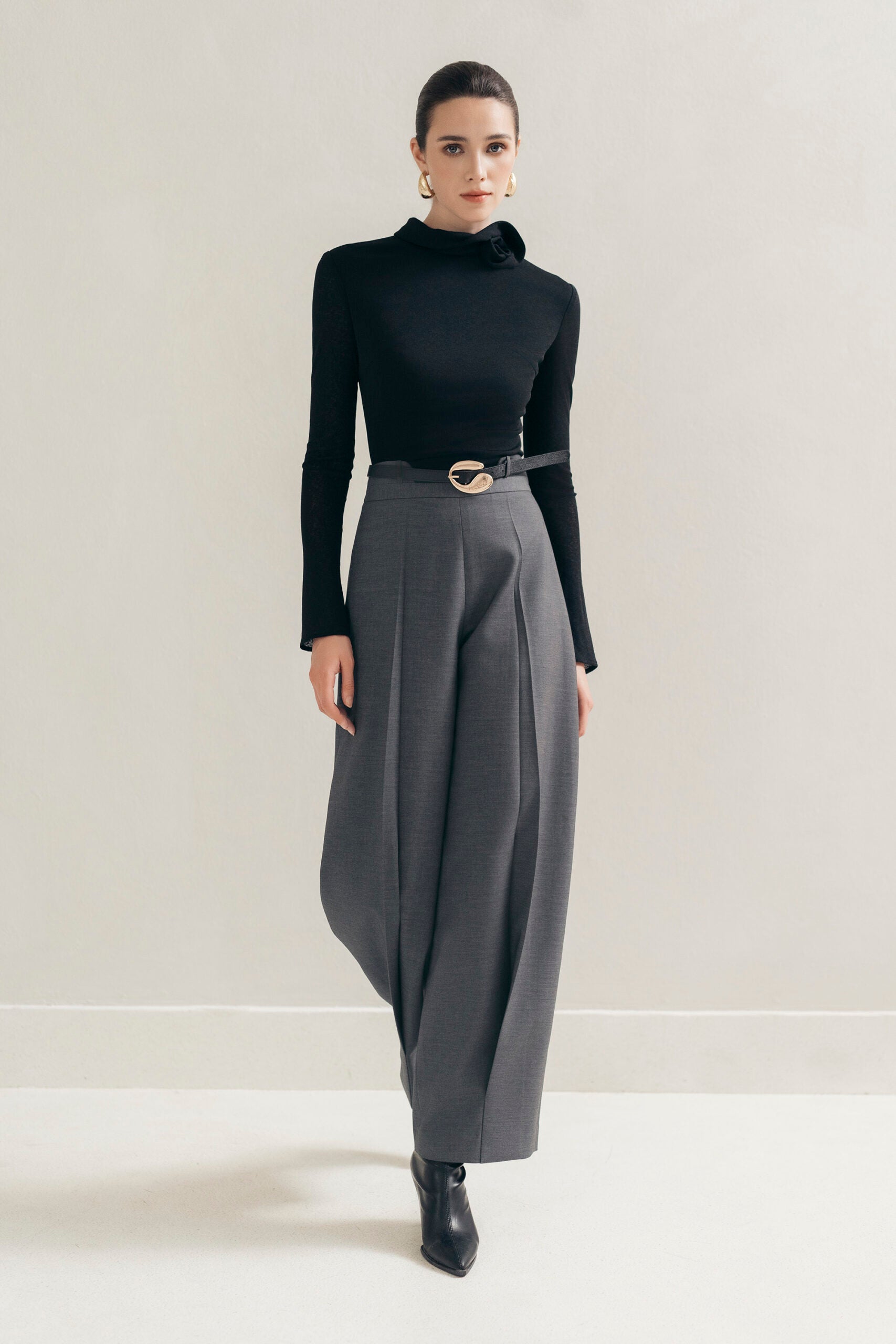 Shadow Cocoon Pants - Pleated Cuffs Leather Belt