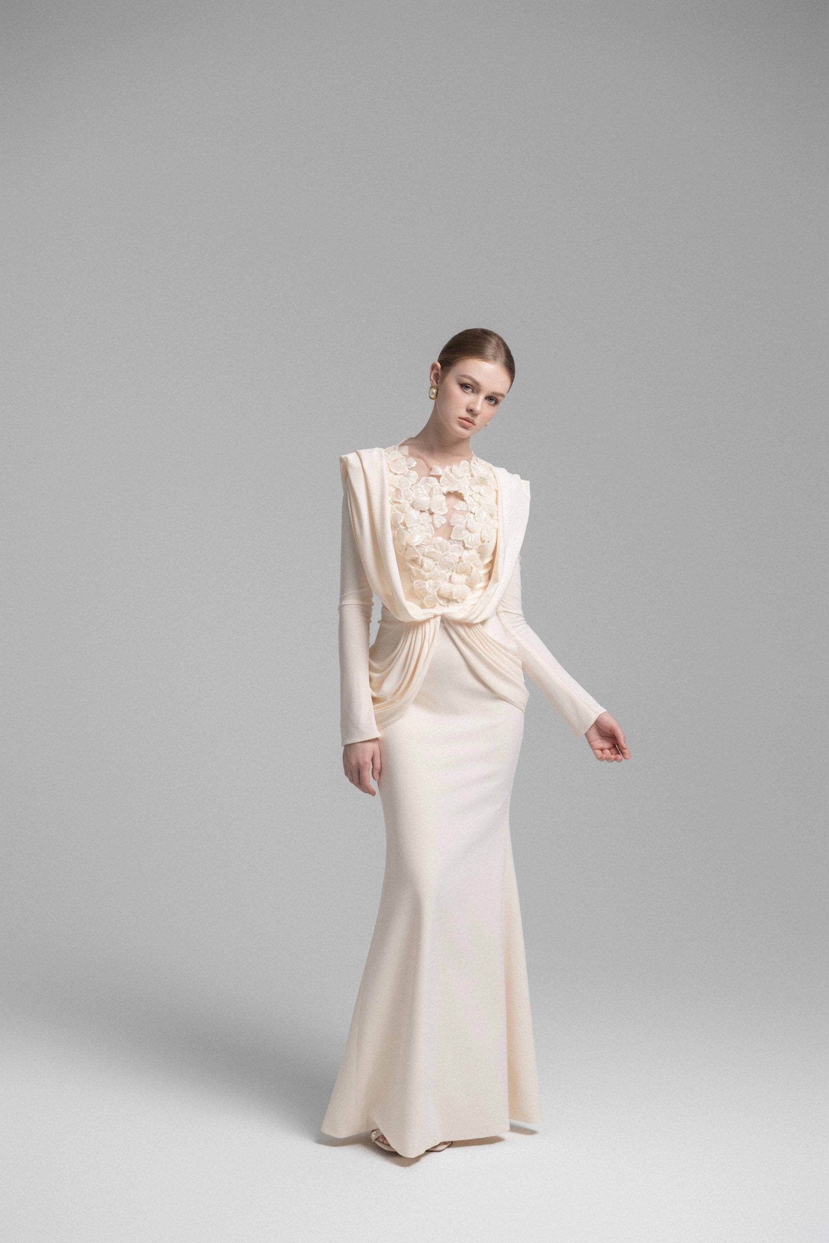 Mystique Hooded Lace Evening Gown VL1015