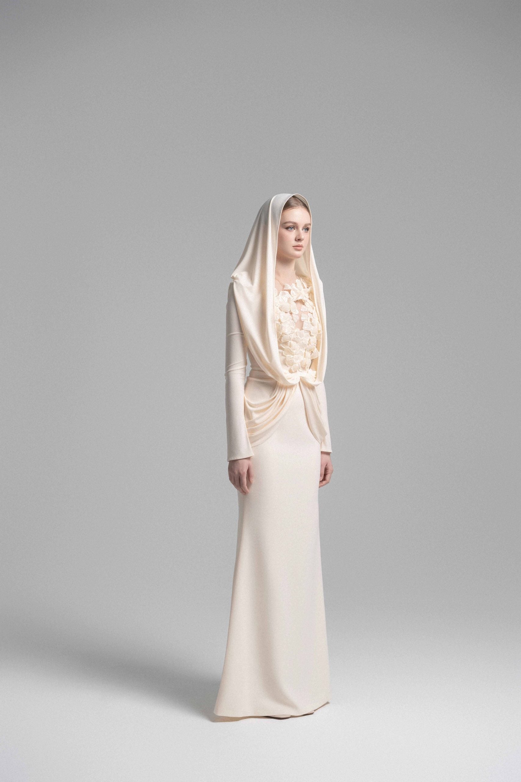 Mystique Hooded Lace Evening Gown VL1015