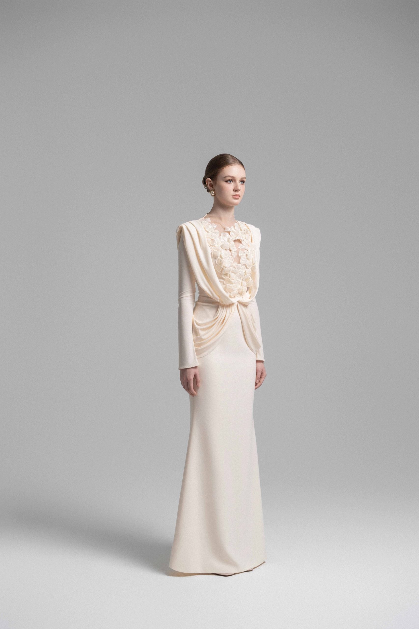 Mystique Hooded Lace Evening Gown VL1015