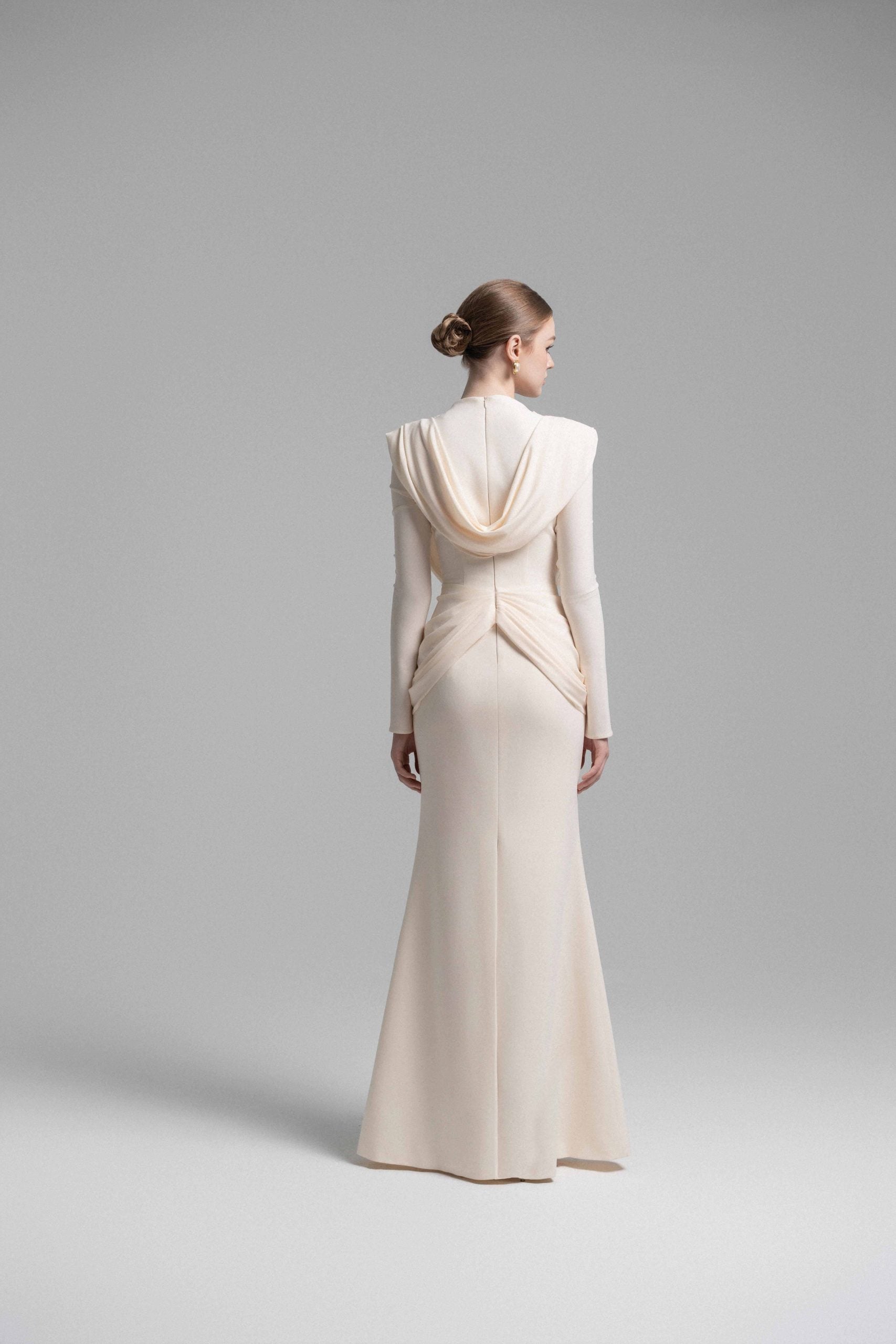 Mystique Hooded Lace Evening Gown VL1015