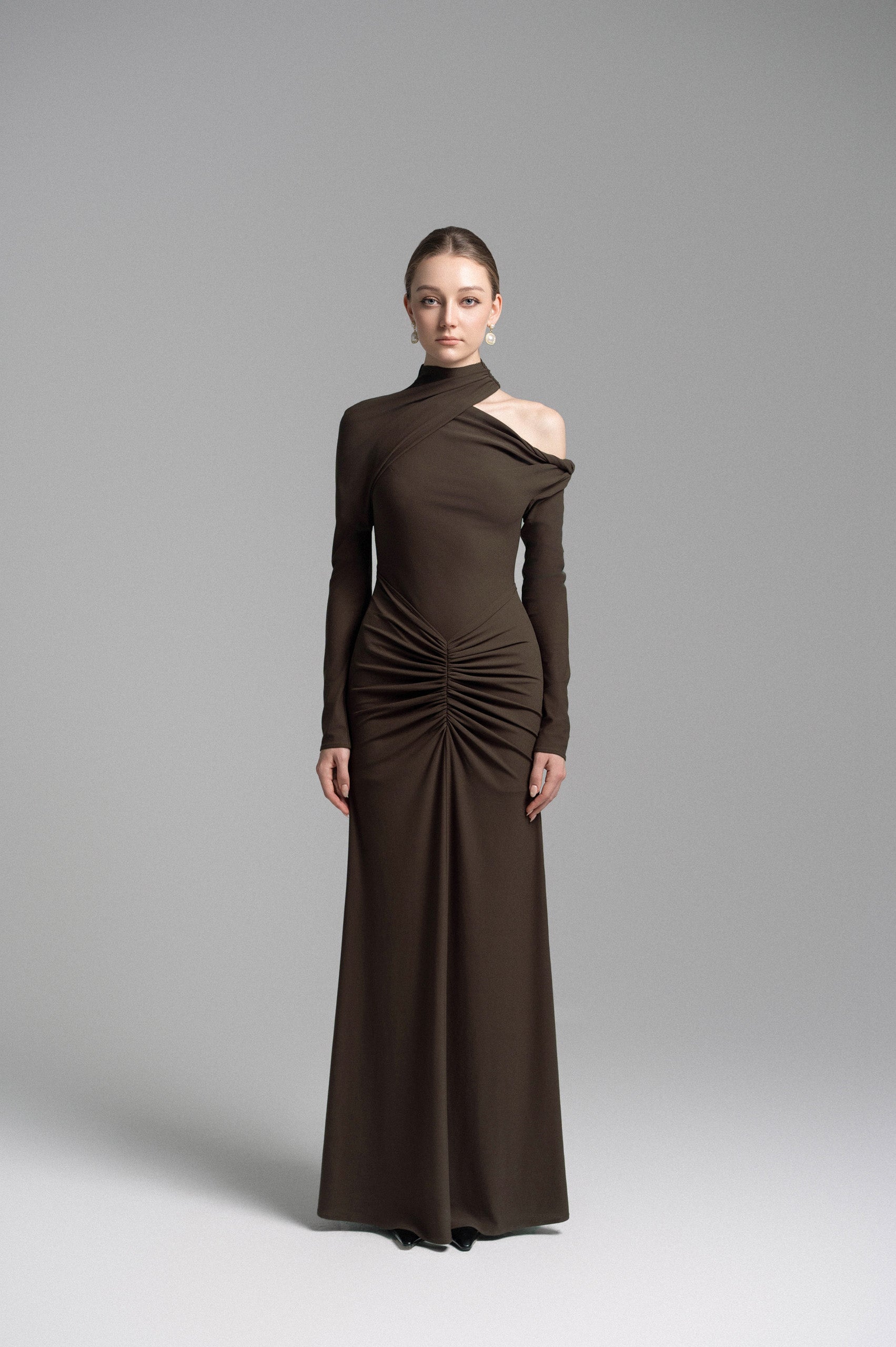 Martini Halter Draped Dress - Chocolate Mermaid Midi L
