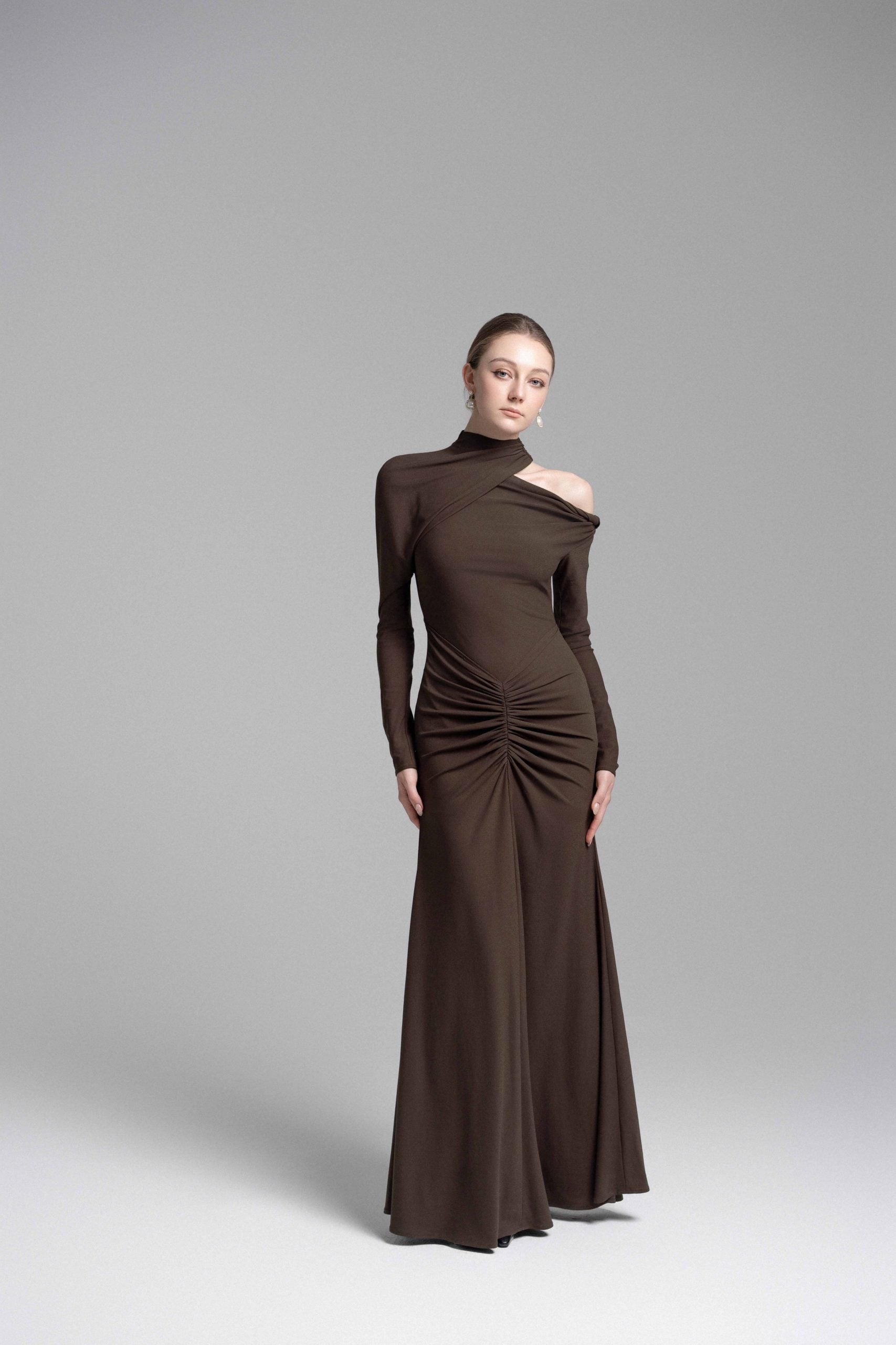halter drape dress Martini Halter Draped Dress - Chocolate Mermaid Midi L