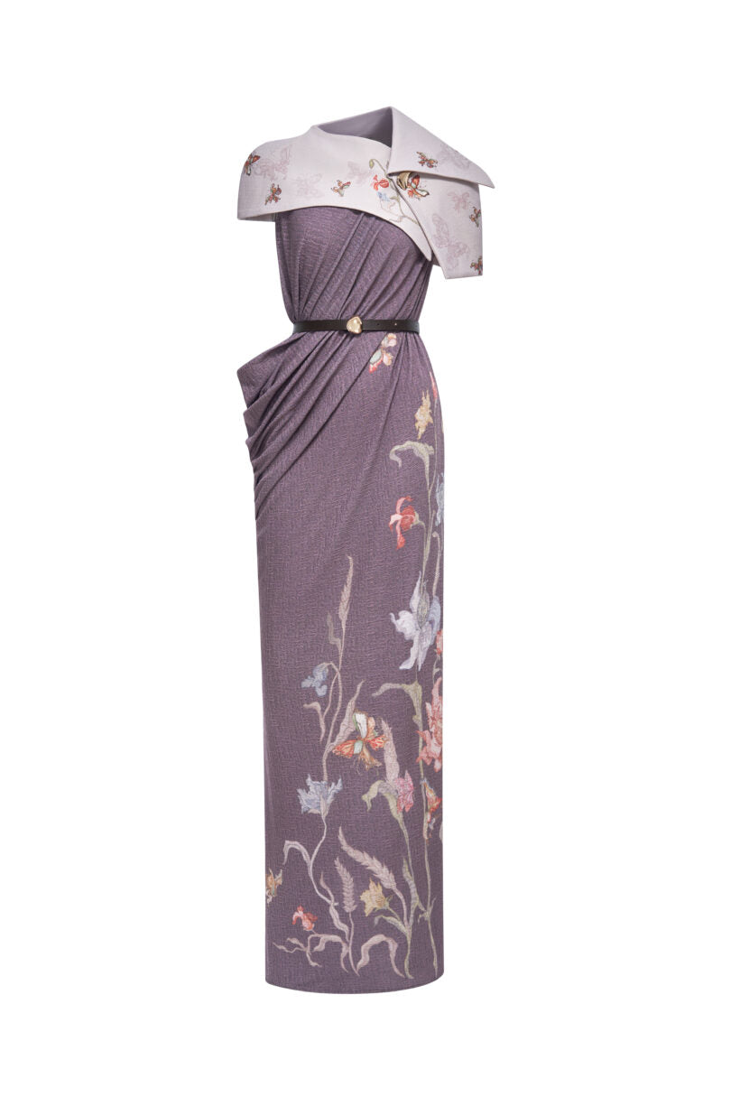 Golden Hour Midi Dress in Lilac Marble