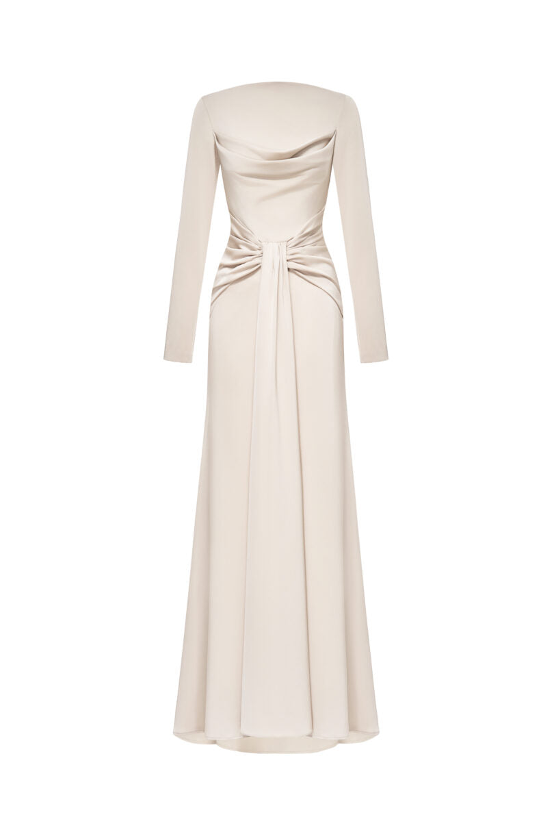 Symmetry Draped Evening Gown in Ivory | Formal Maxi Dress XXS - US 0 Symmetry Draped Evening Gown in Ivory | Formal Maxi Dress XXS - US 0
