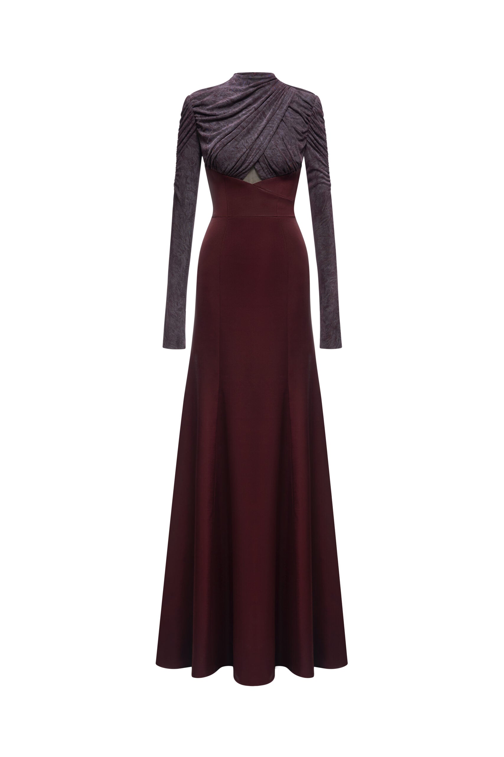 Cross-Draped Cut-Out Evening Gown | Plum & Lavender Dress Cross-Draped Cut-Out Evening Gown | Plum & Lavender Dress
