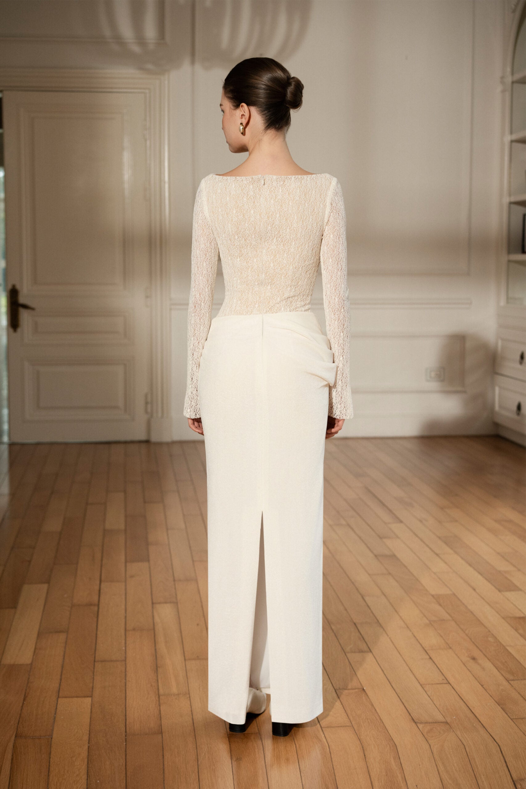 Draped Lace Pencil Dress