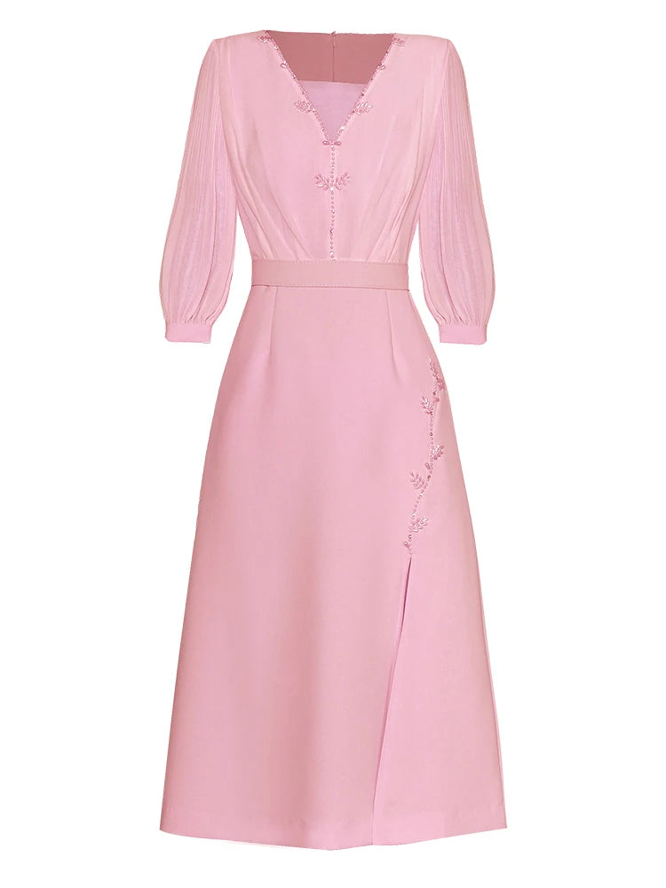 DRESS STYLE - SY749-Midi Dress-onlinemarkat-Pink-S - US 4-onlinemarkat