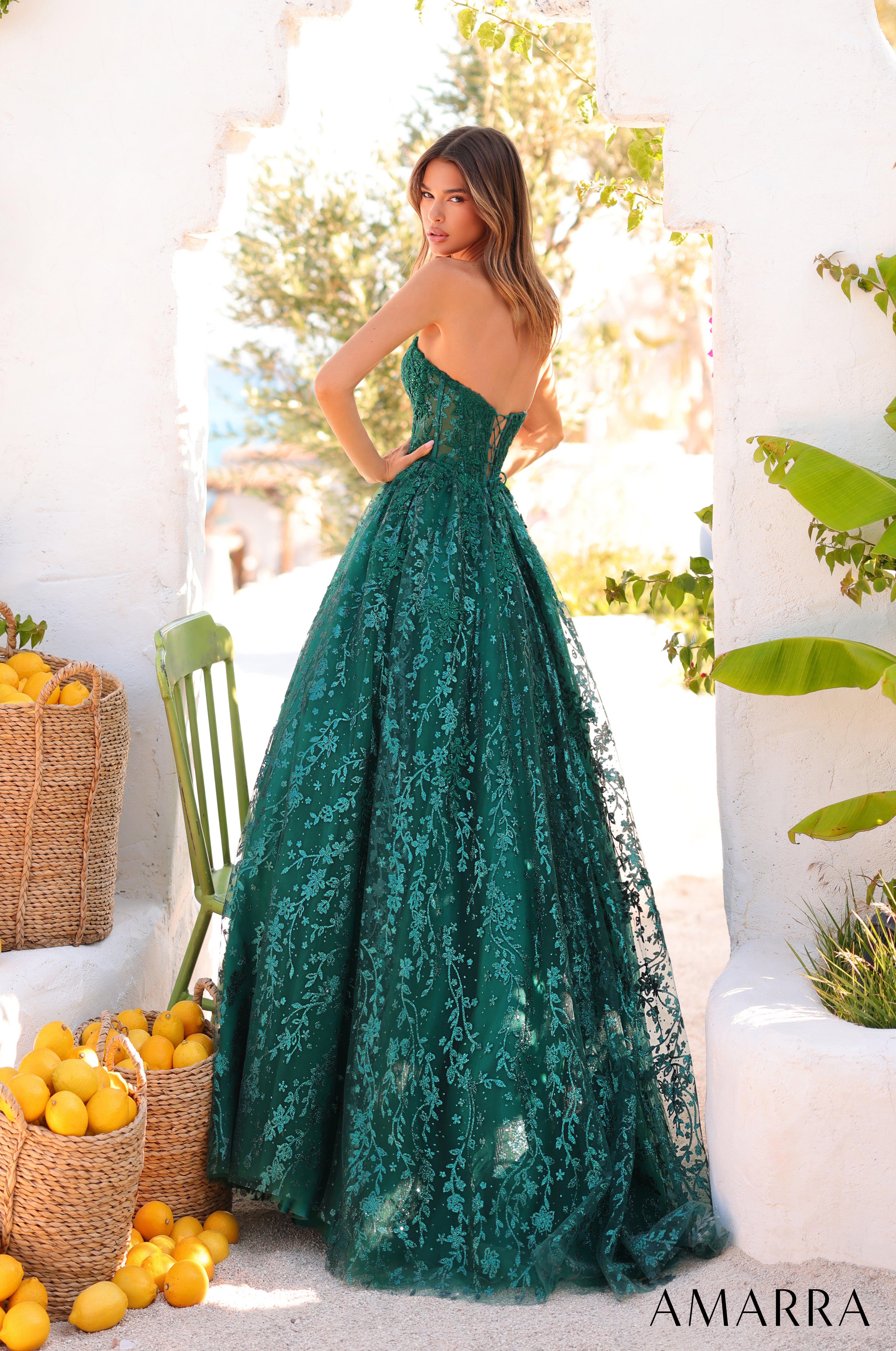 AMARRA 89427 – Embroidered Tulle Strapless Sweetheart Floral Ball Gown Floor-Length Evening Dress