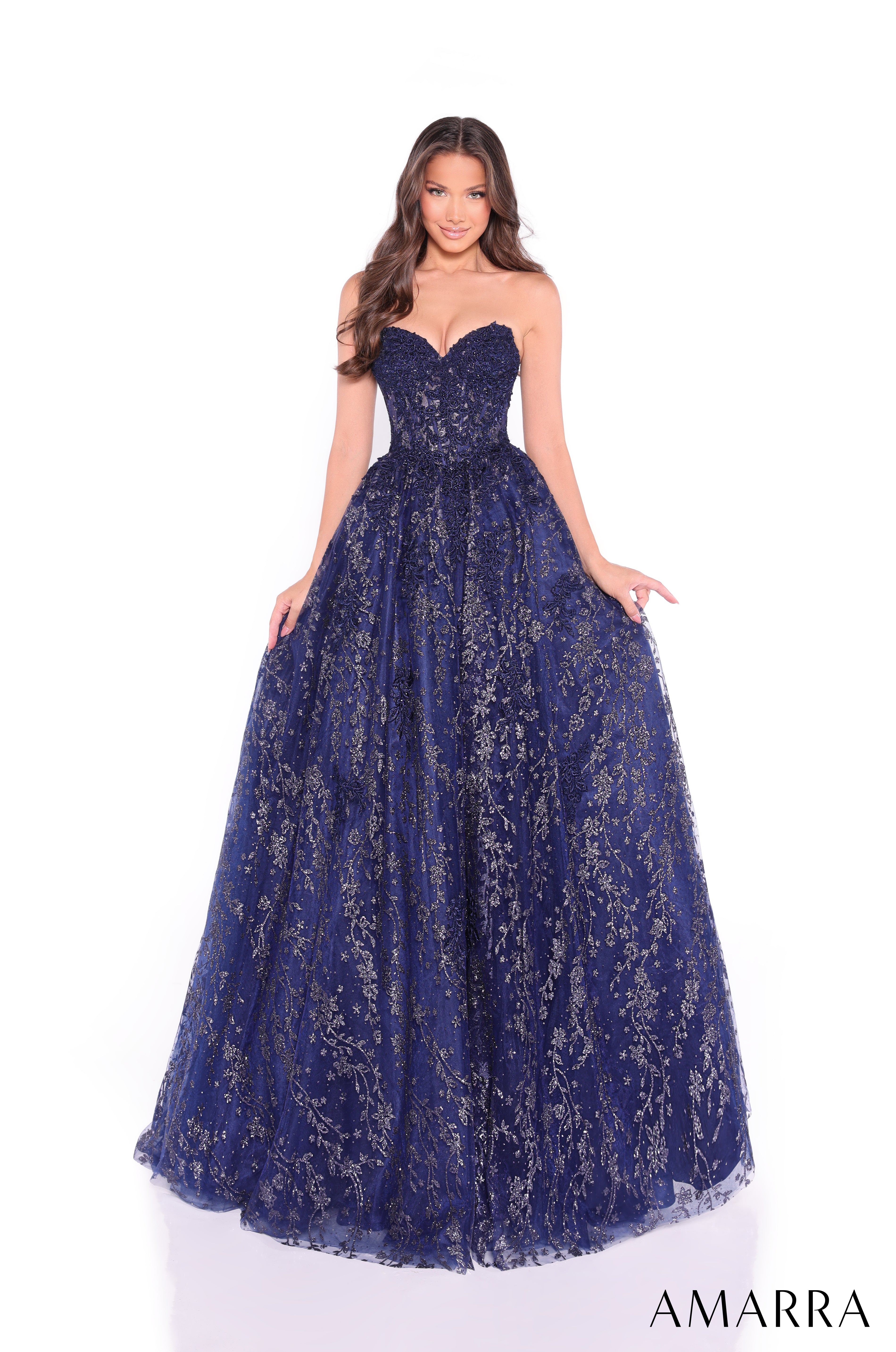 AMARRA 89427 – Embroidered Tulle Strapless Sweetheart Floral Ball Gown Floor-Length Evening Dress