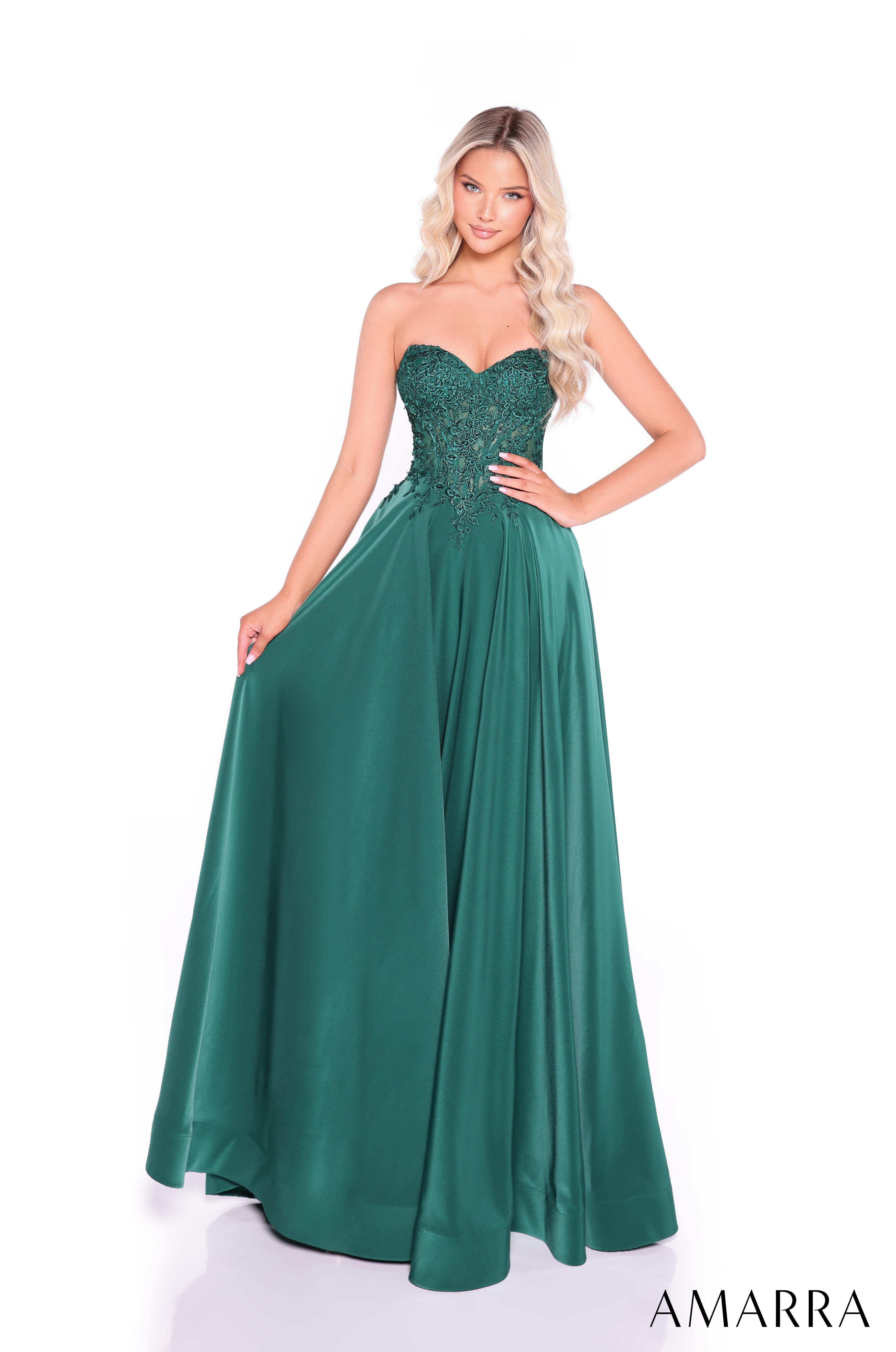 AMARRA 89433 – Velvet Off-Shoulder Straight Neck Open Back Fitted Floor-Length Evening Gown