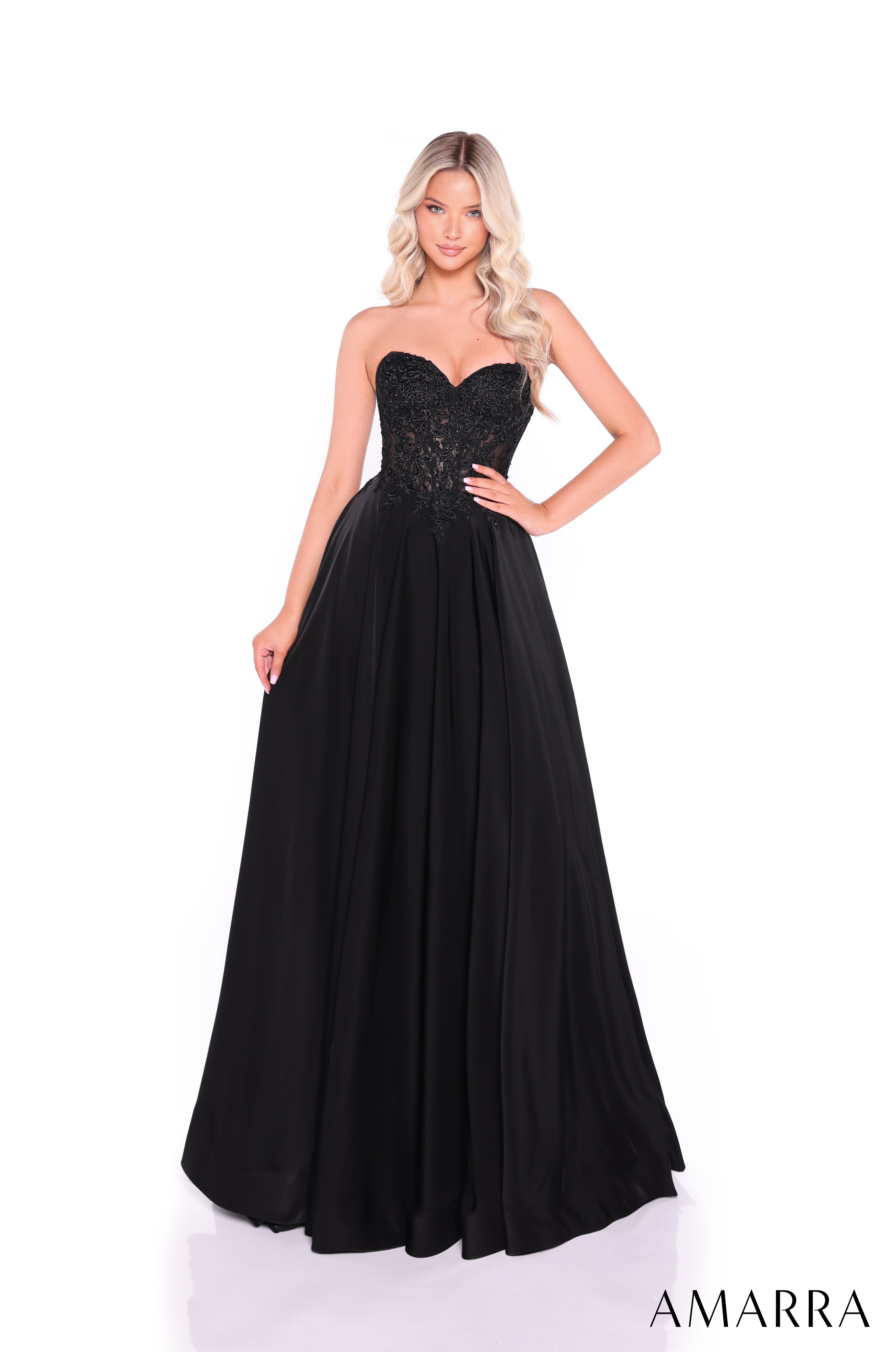 AMARRA 89433 – Velvet Off-Shoulder Straight Neck Open Back Fitted Floor-Length Evening Gown