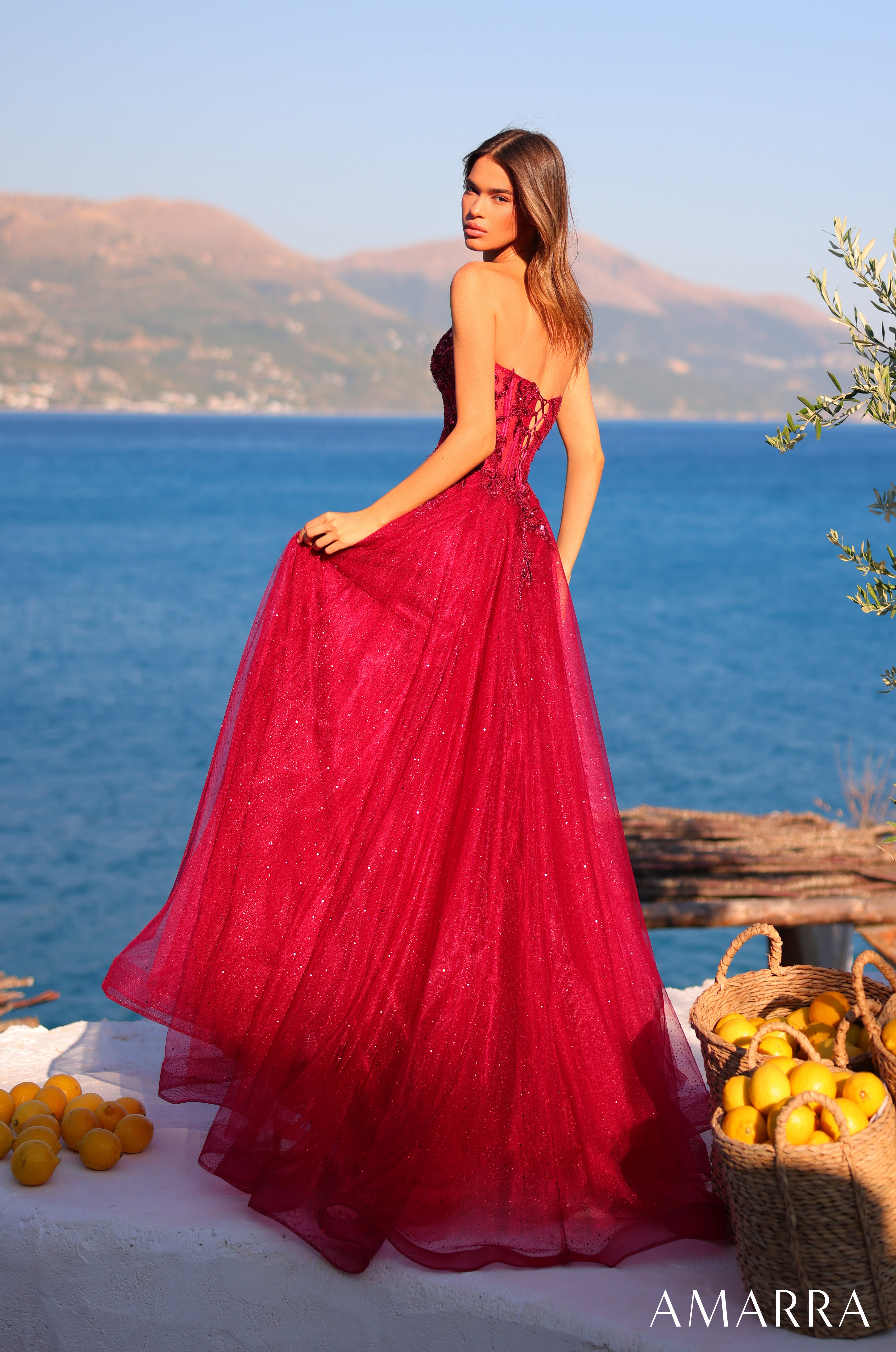 AMARRA 89486 – Strapless Sweetheart Lace Appliqué Corset Back Full Tulle Ball Gown