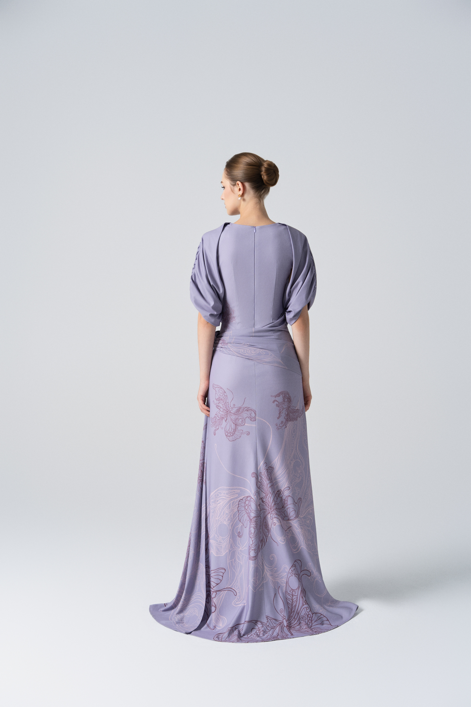 Amethyst Glow Fishtail Dress in Pale Peach