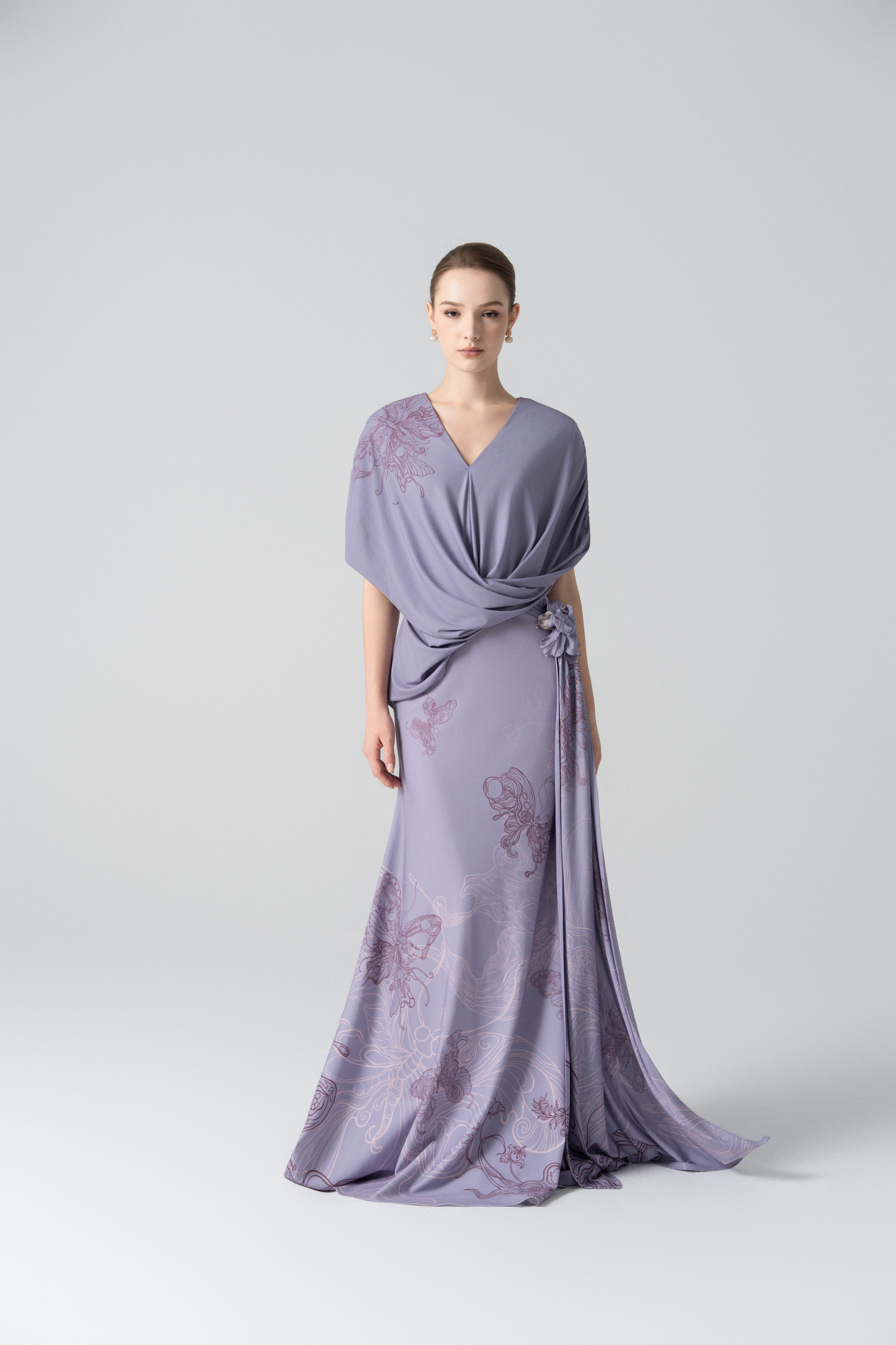 Amethyst Glow Fishtail Dress in Pale Peach