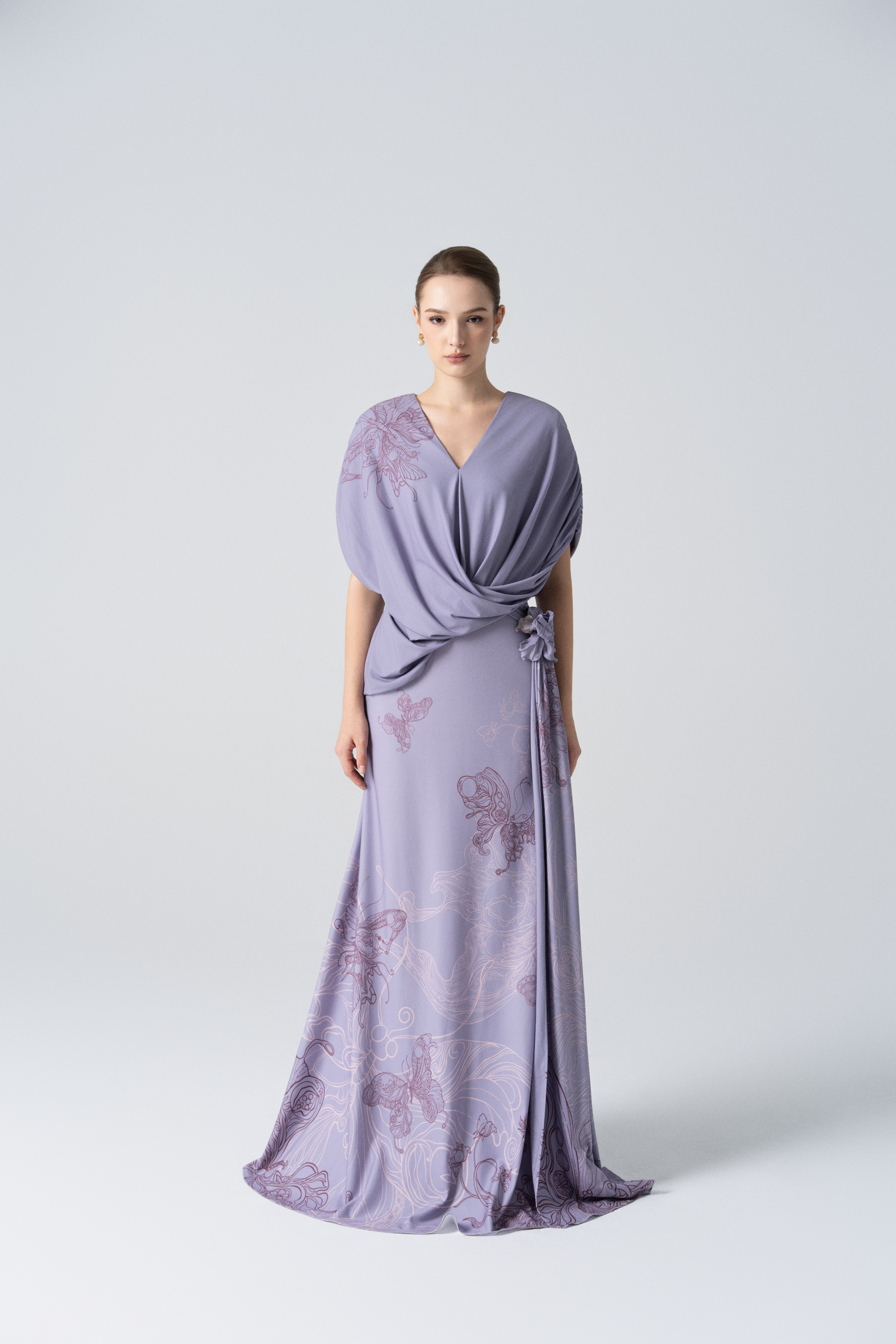 Amethyst Glow Fishtail Dress in Pale Peach
