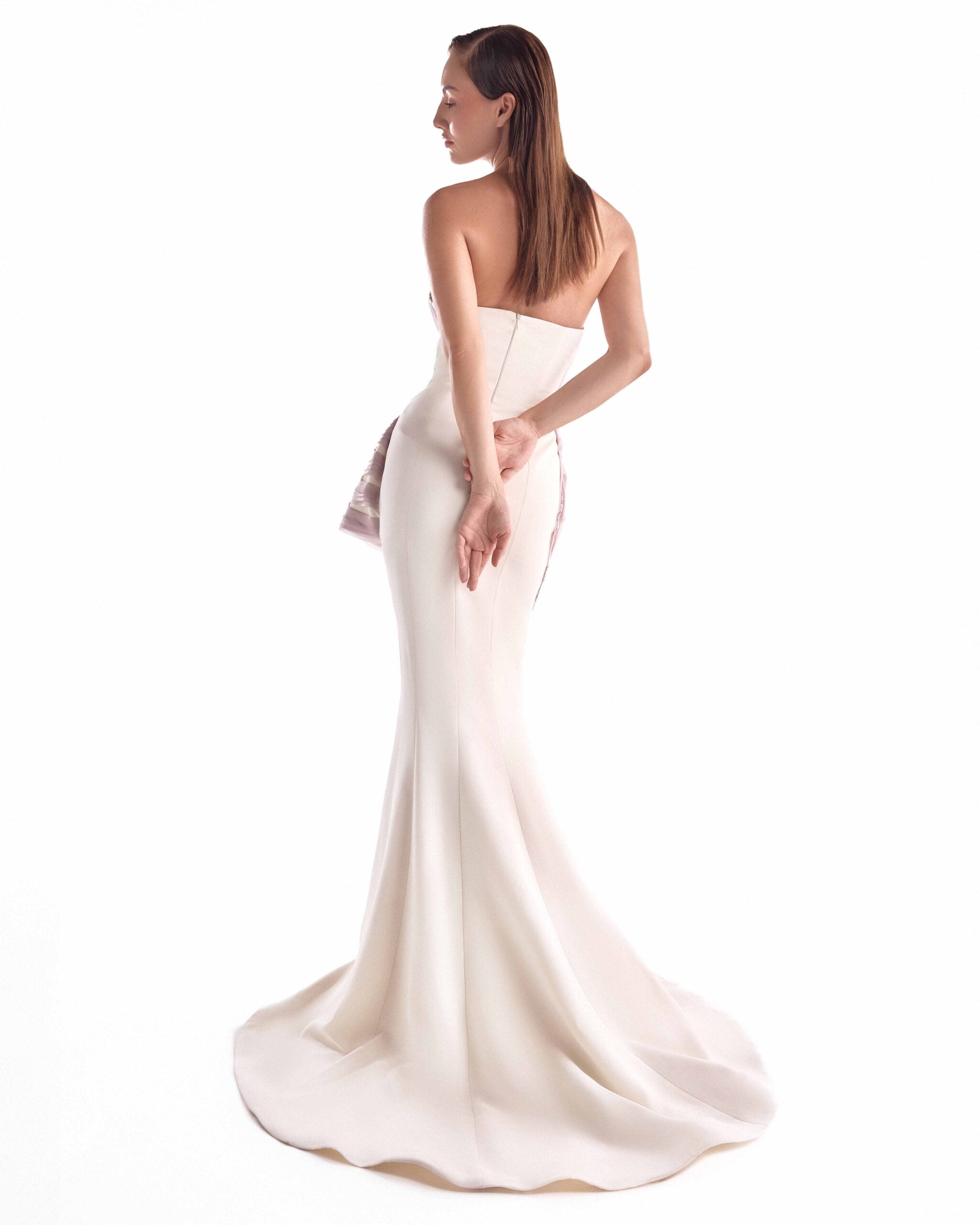 An Off-White Mermaid Silhouette Traced with Blush Embroidered Waves G2123