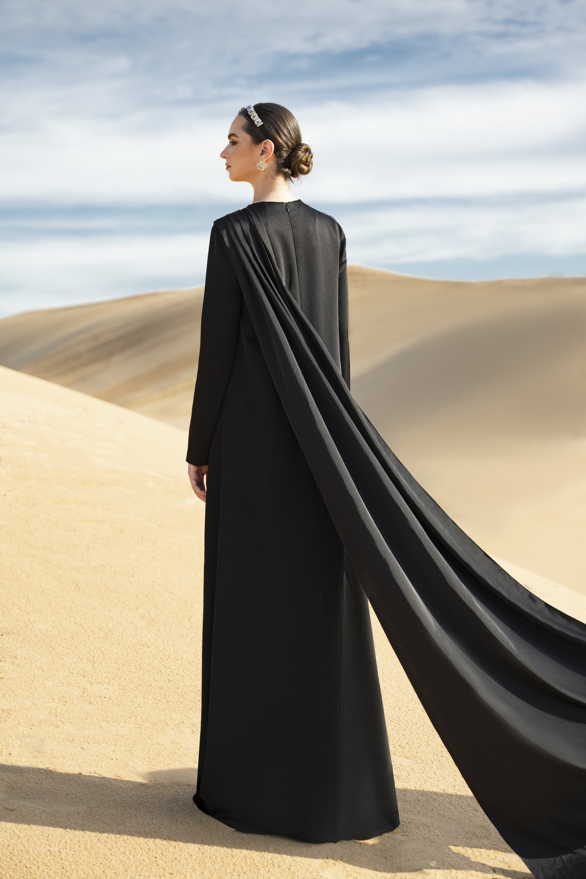 Antonia Straight Long Sleeved Taffeta Silk Maxi Dress