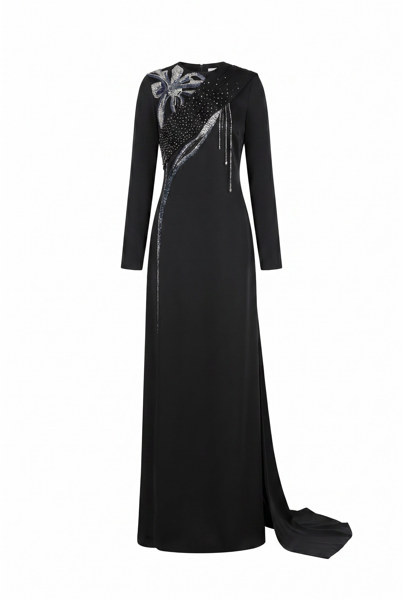 Antonia Straight Long Sleeved Taffeta Silk Maxi Dress