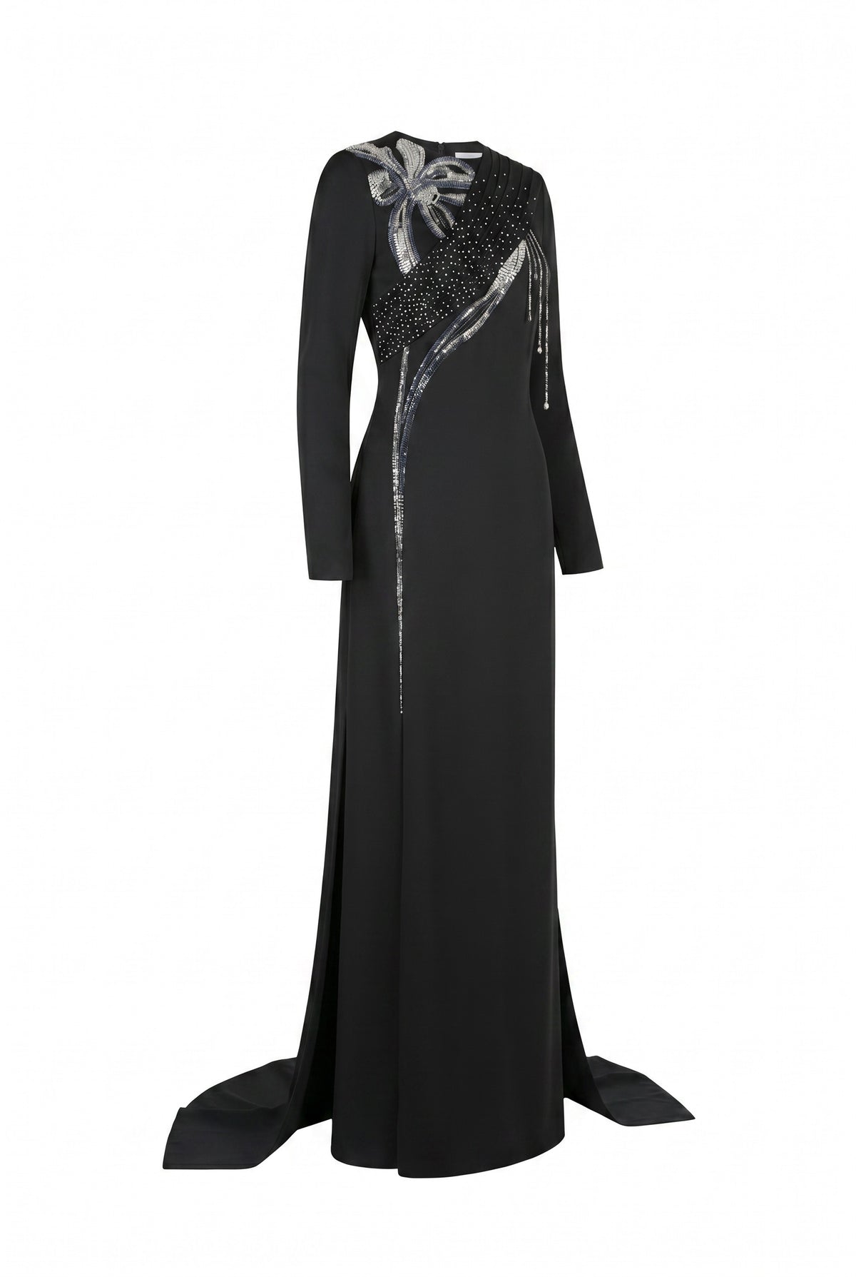 Antonia Straight Long Sleeved Taffeta Silk Maxi Dress