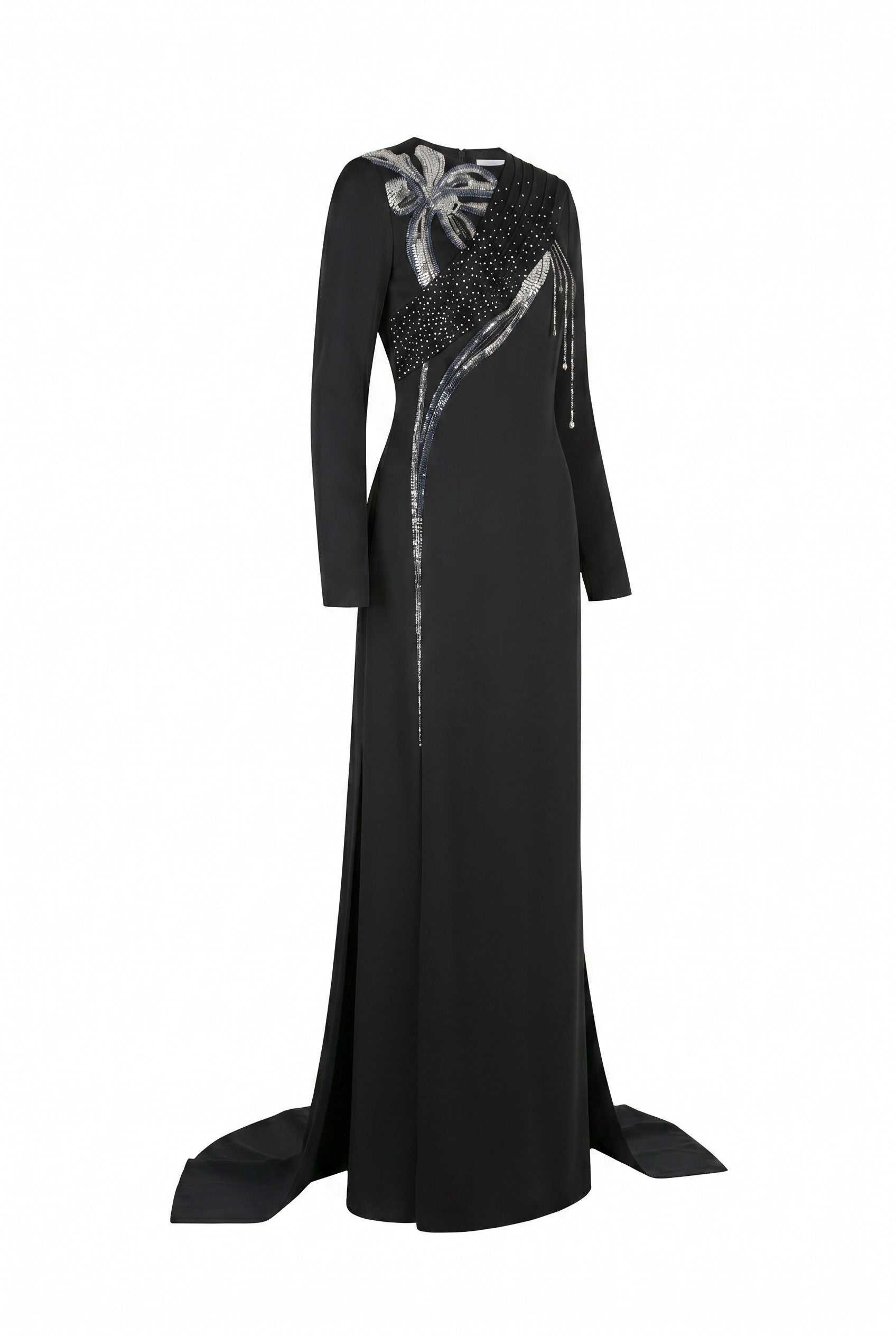 Antonia Straight Long Sleeved Taffeta Silk Maxi Dress
