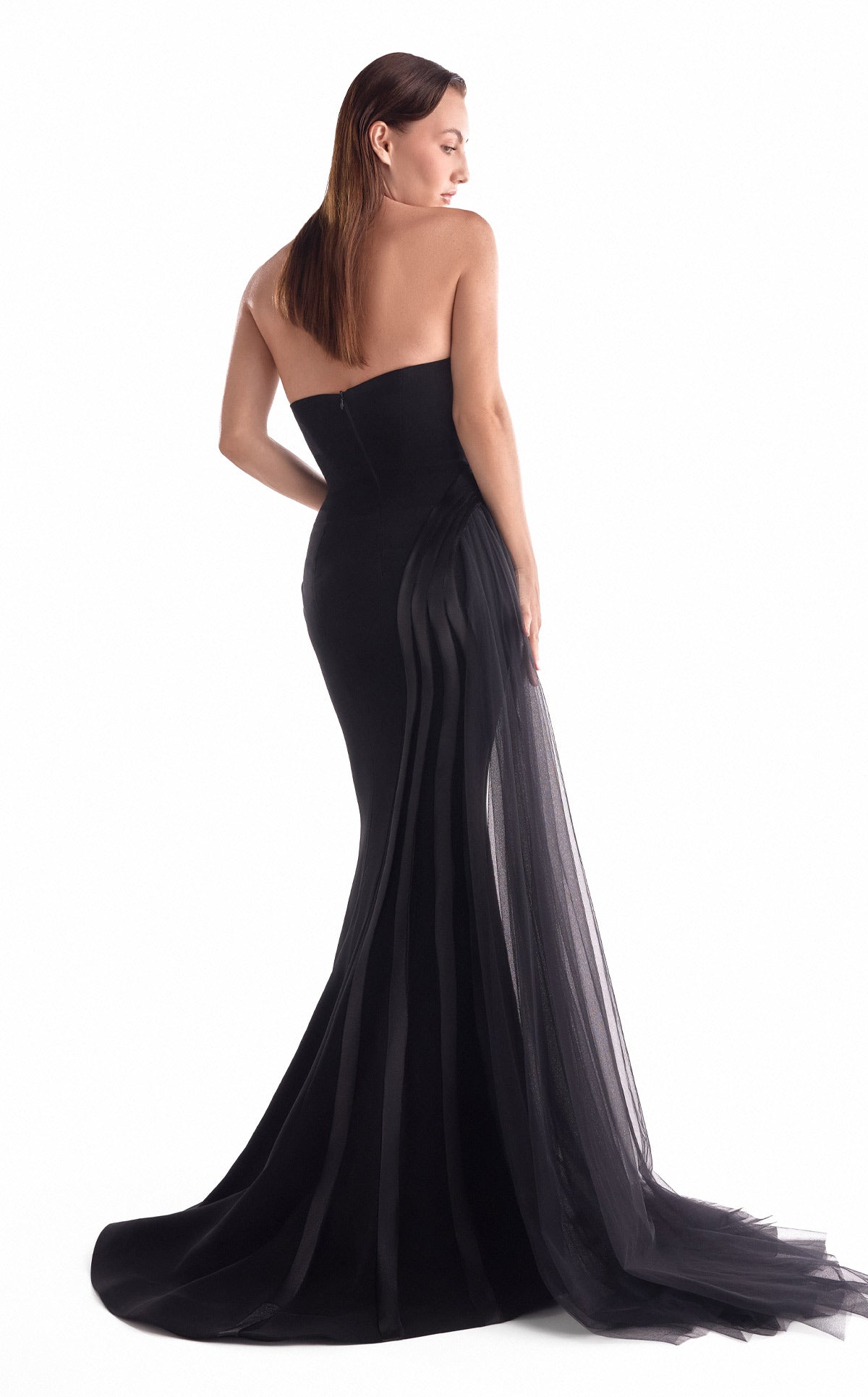 Artfully Corded Illusion Bodice Black Gown G2116