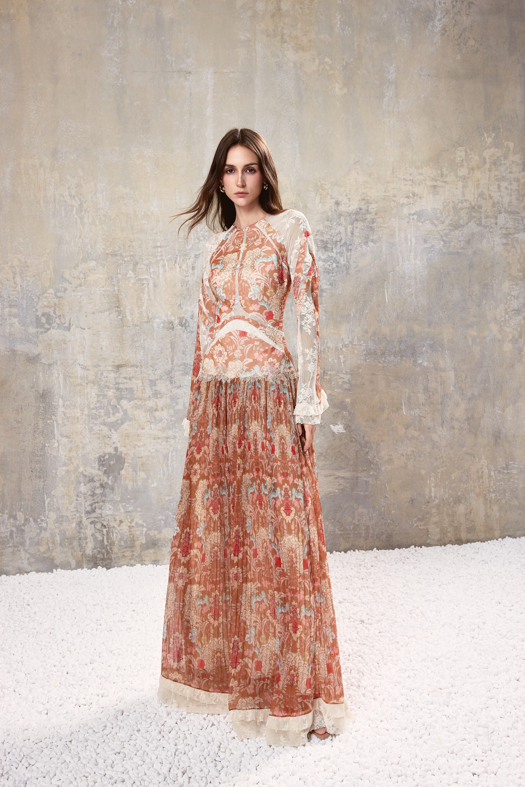 Baroque Pleated Maxi Dress