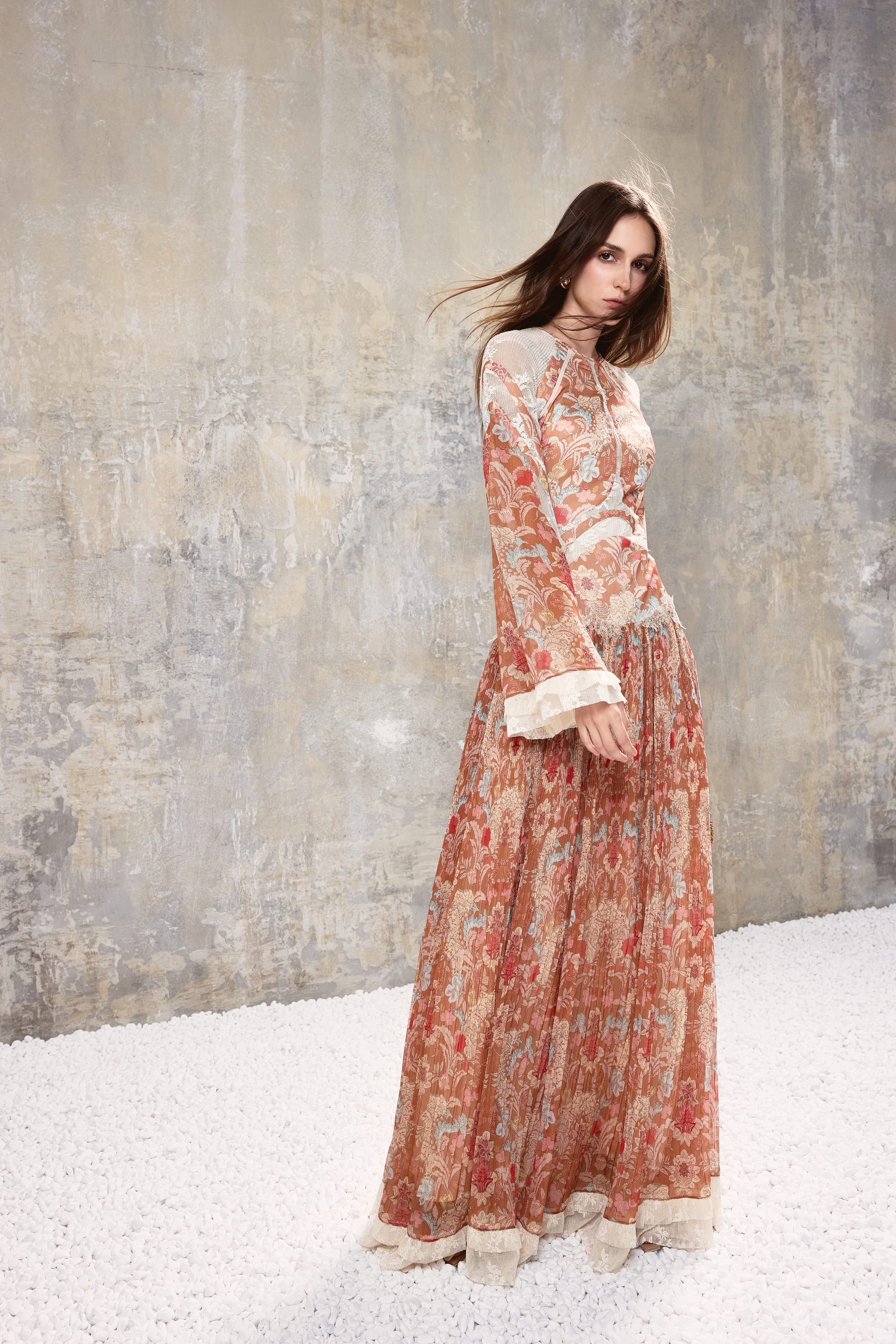Baroque Pleated Maxi Dress