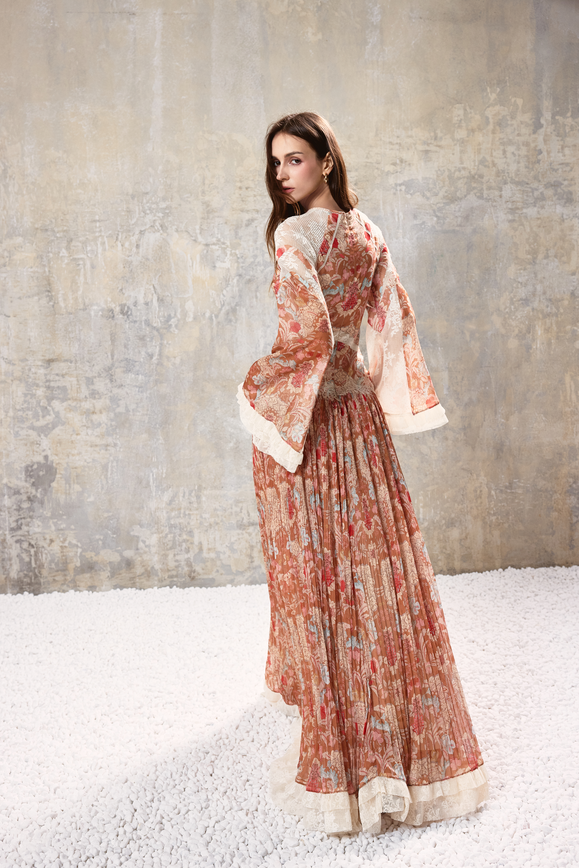 Baroque Pleated Maxi Dress