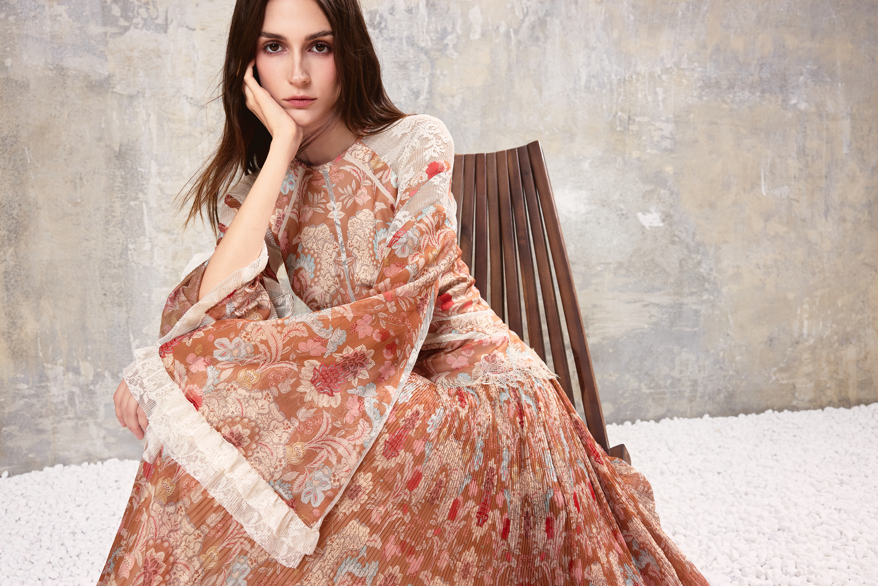 Baroque Pleated Maxi Dress