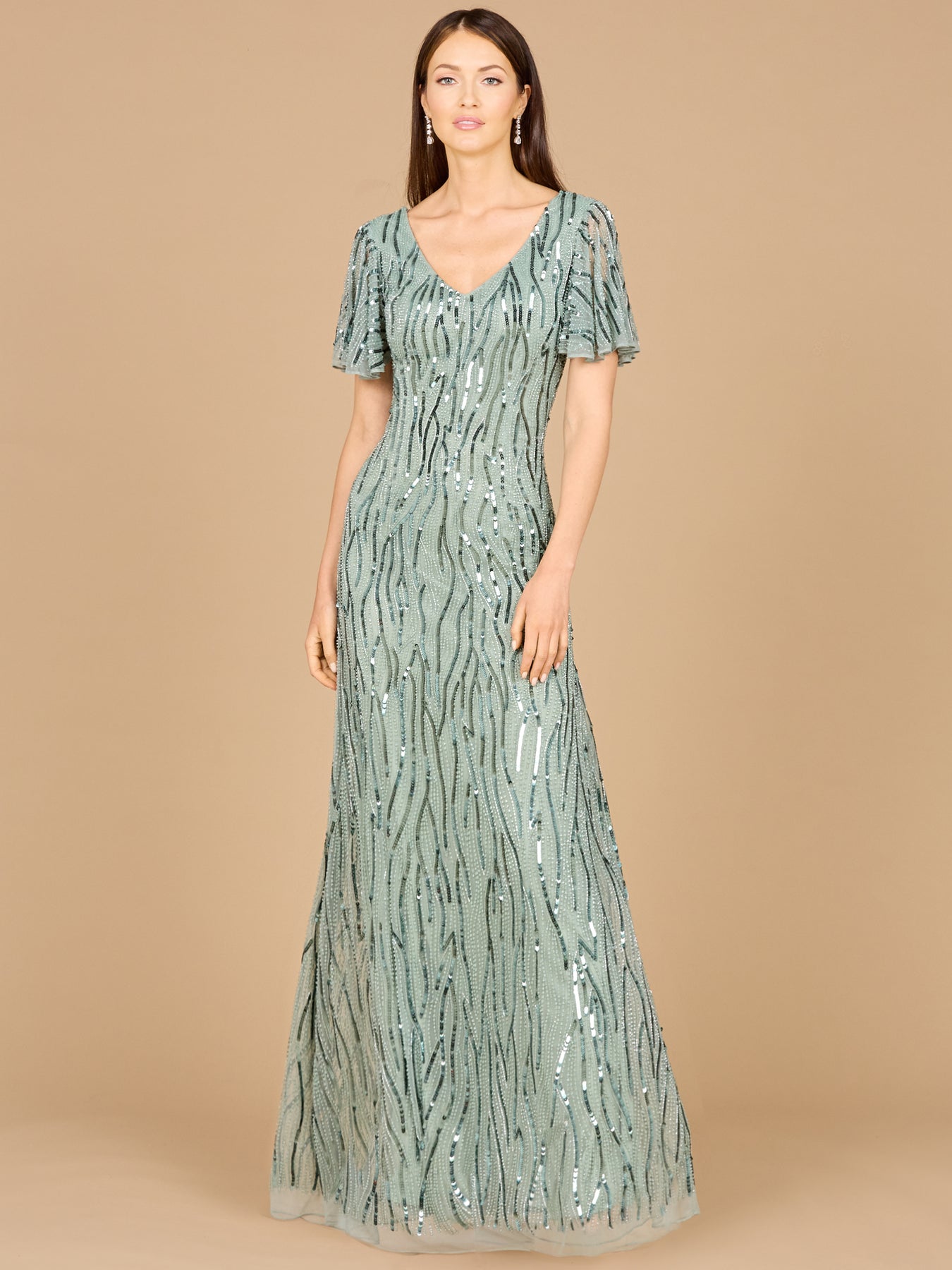 Beaded Gown With Cape Sleeves 29074