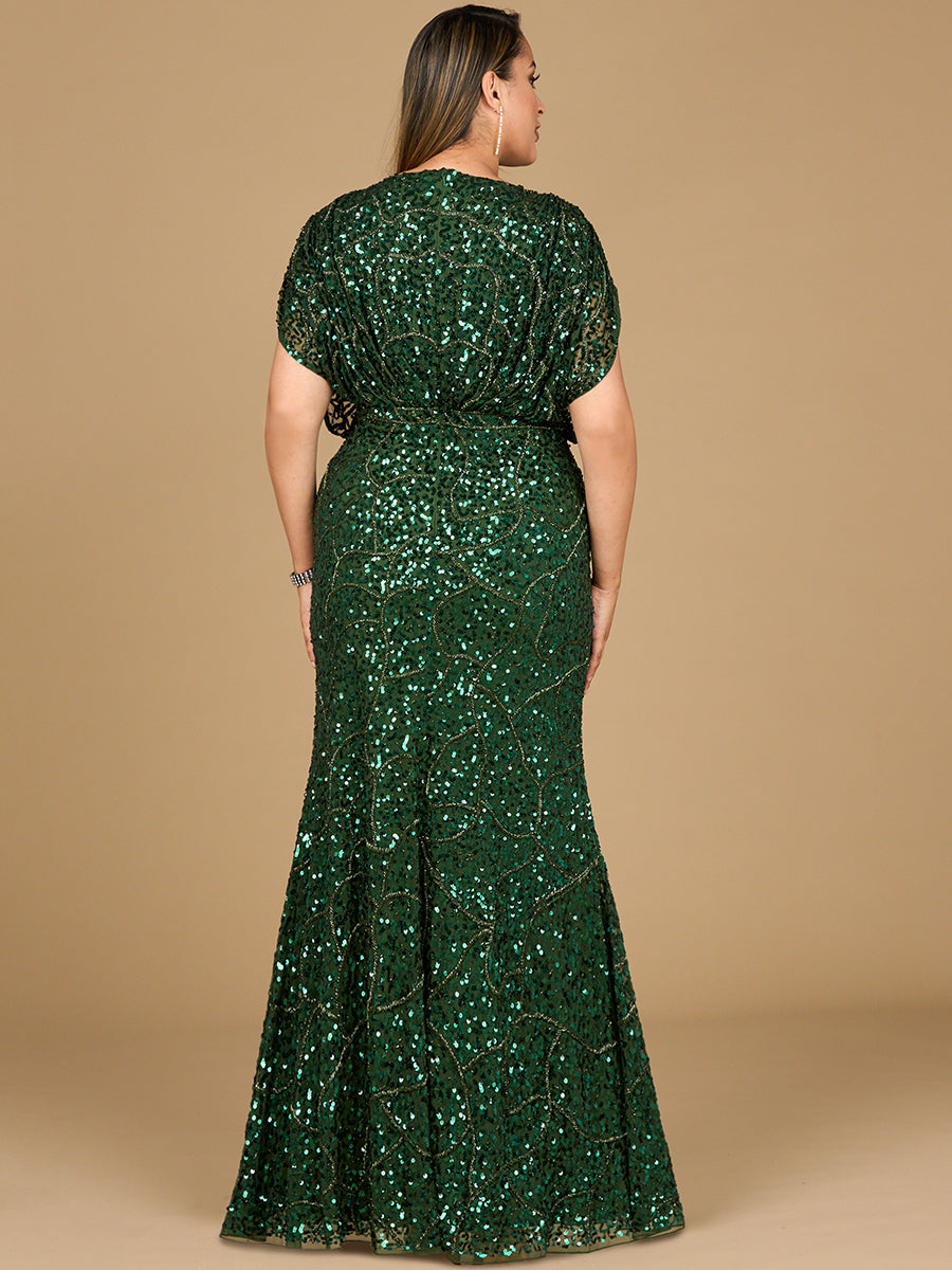 Beaded Gown with Draped Cape Sleeves 28908
