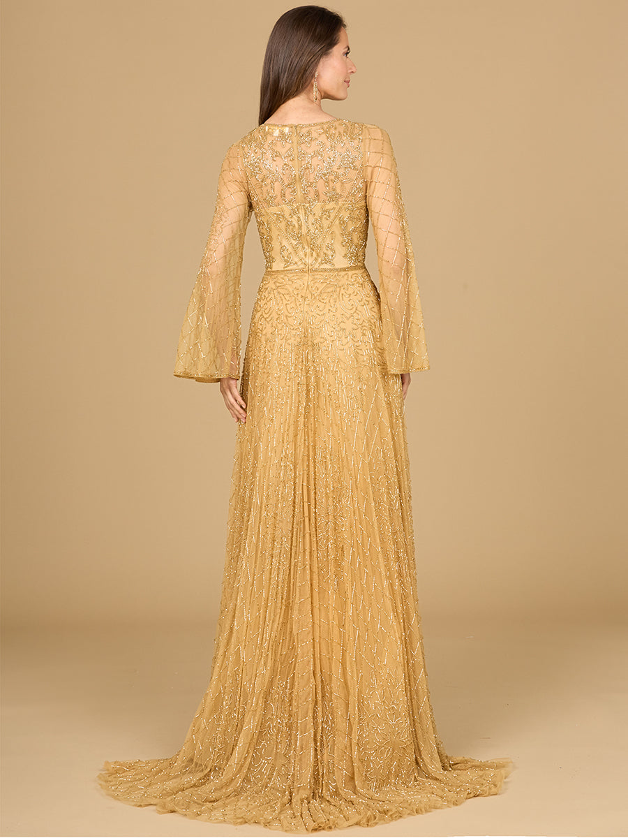 Beaded Long Dress with Flare Sleeves 29115