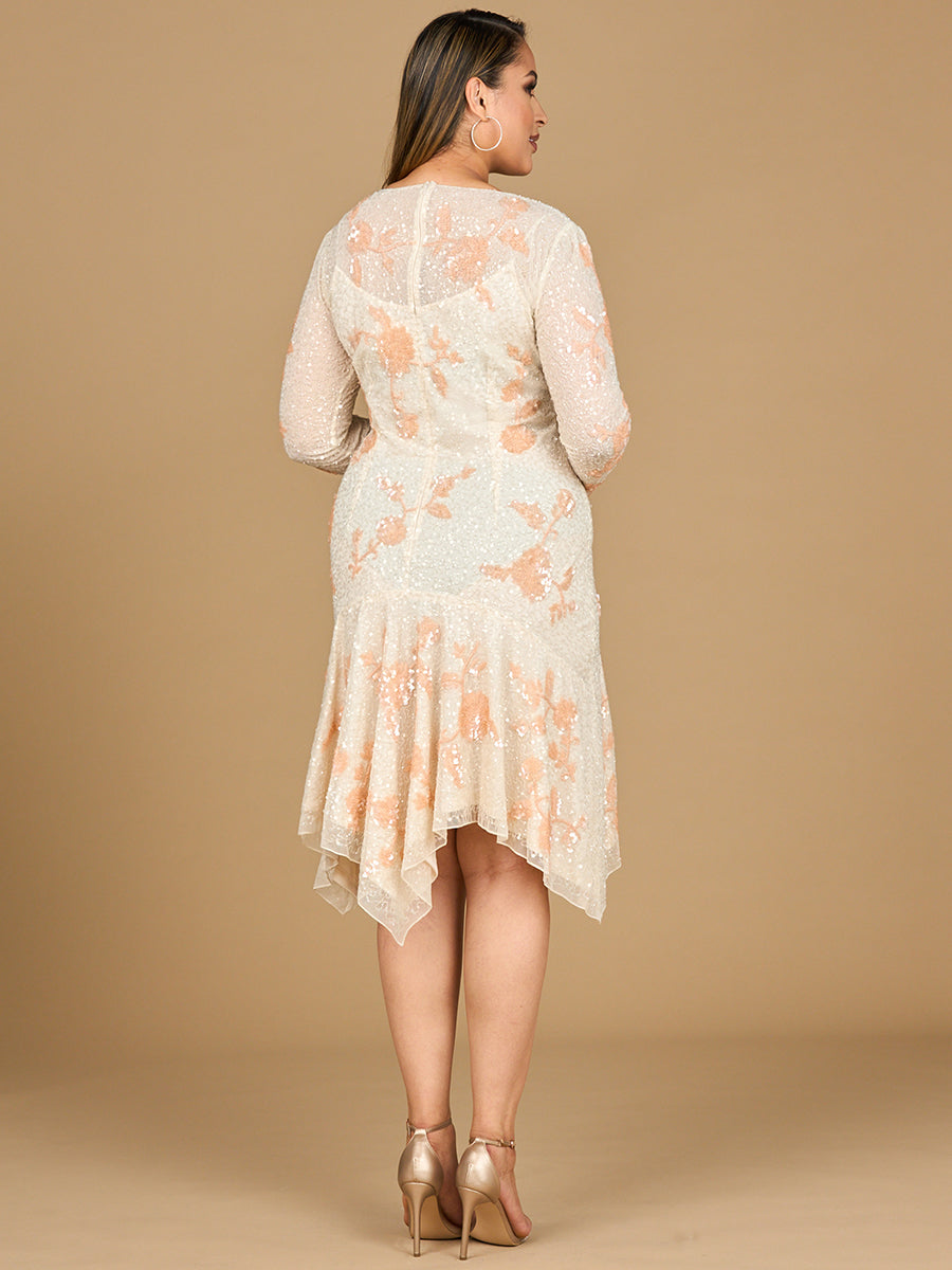 Beaded Midi Dress with Asymmetrical Hem 28910
