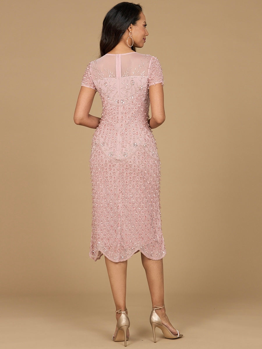 Beaded Midi Dress with Cap Sleeves 28974