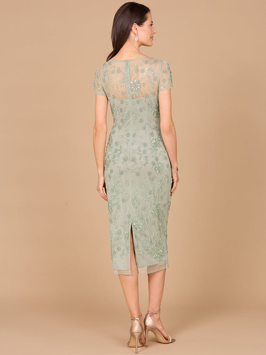 Beaded Midi Dress with Cap Sleeves 28997