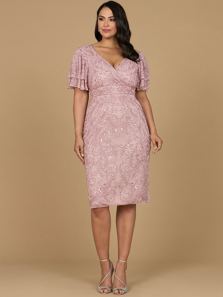Beaded Midi Dress with Cape Sleeves 28973