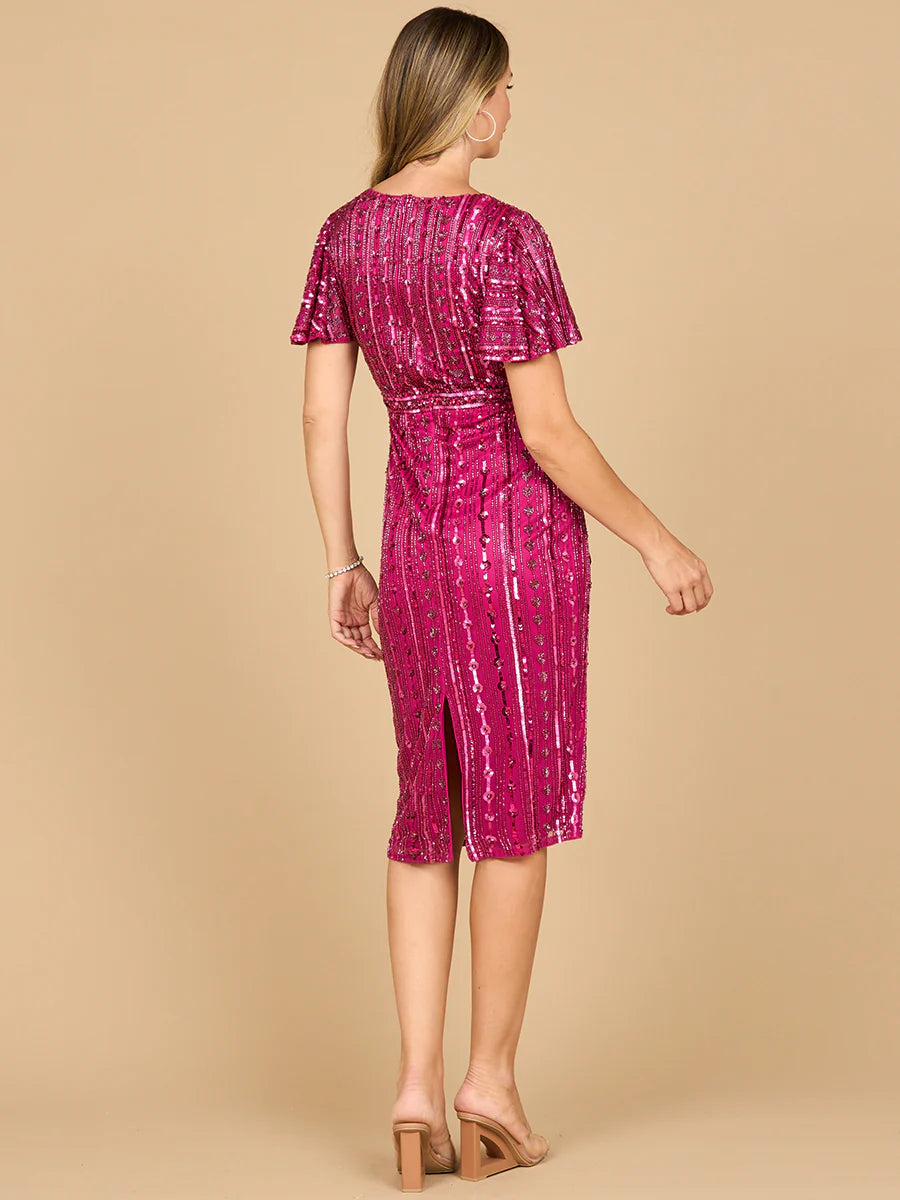 Beaded Midi Dress with Flutter Sleeves 28902