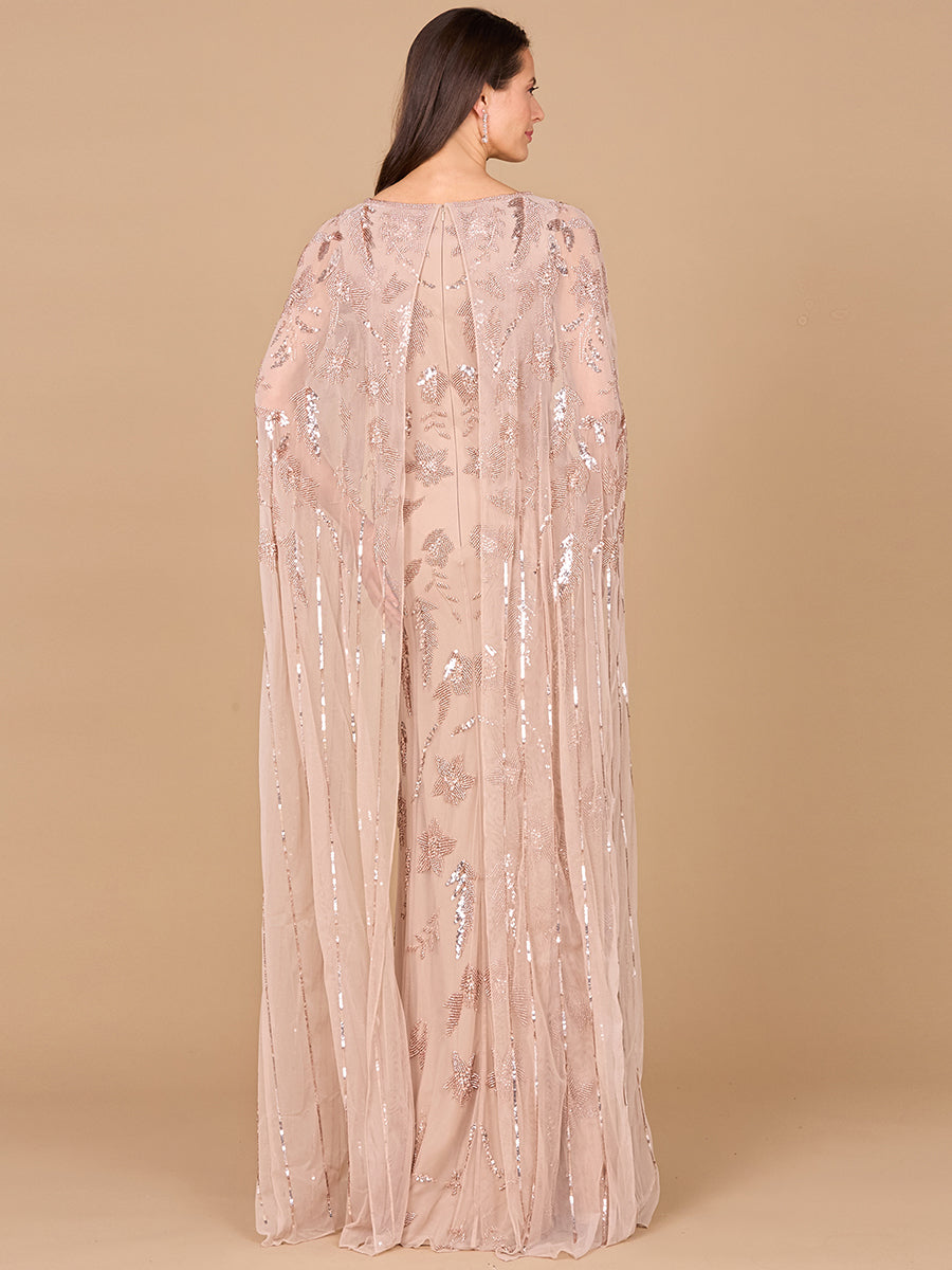 Beaded Sheath Dress with Long Cape 29090