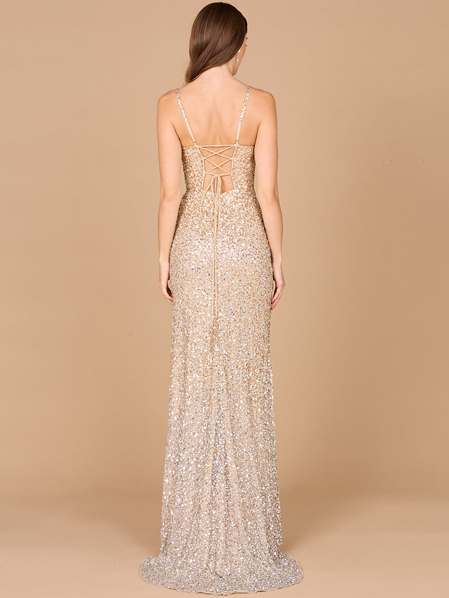 Beaded V Neck Dress with Slit 29310
