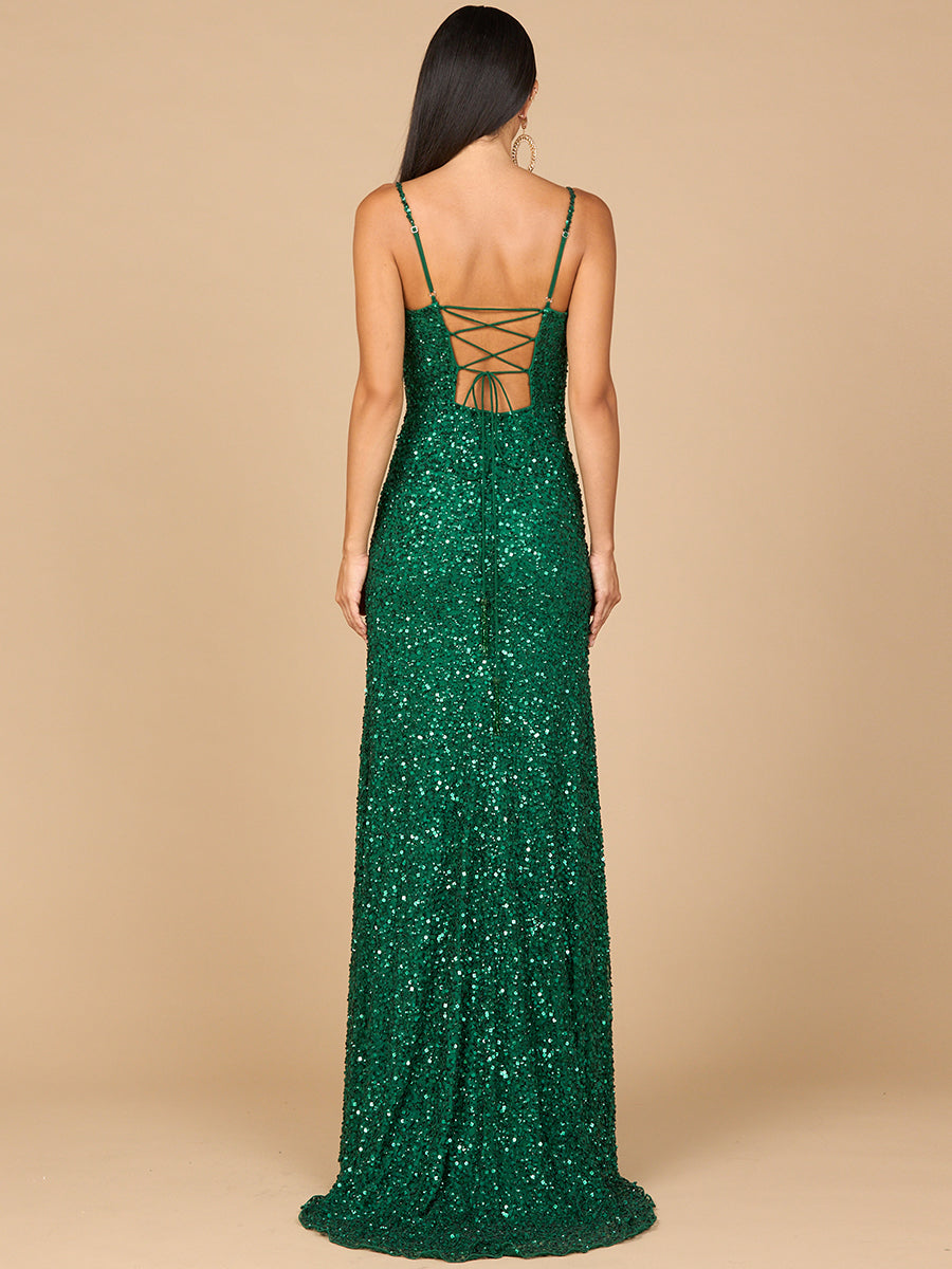 Beaded V Neck Dress with Slit 29310