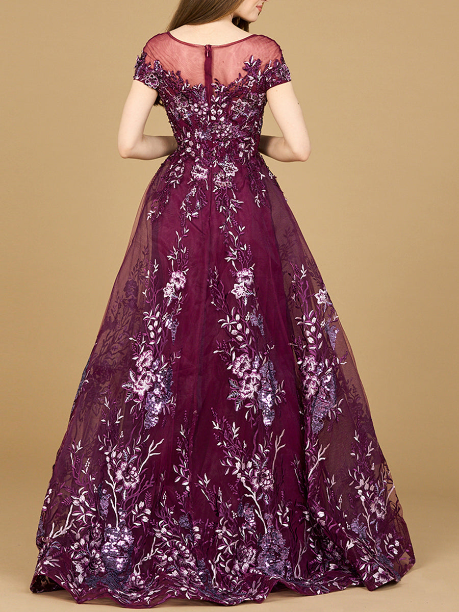 Beautiful Lace Applique A-Line Ball Gown with Cap Sleeves 29619