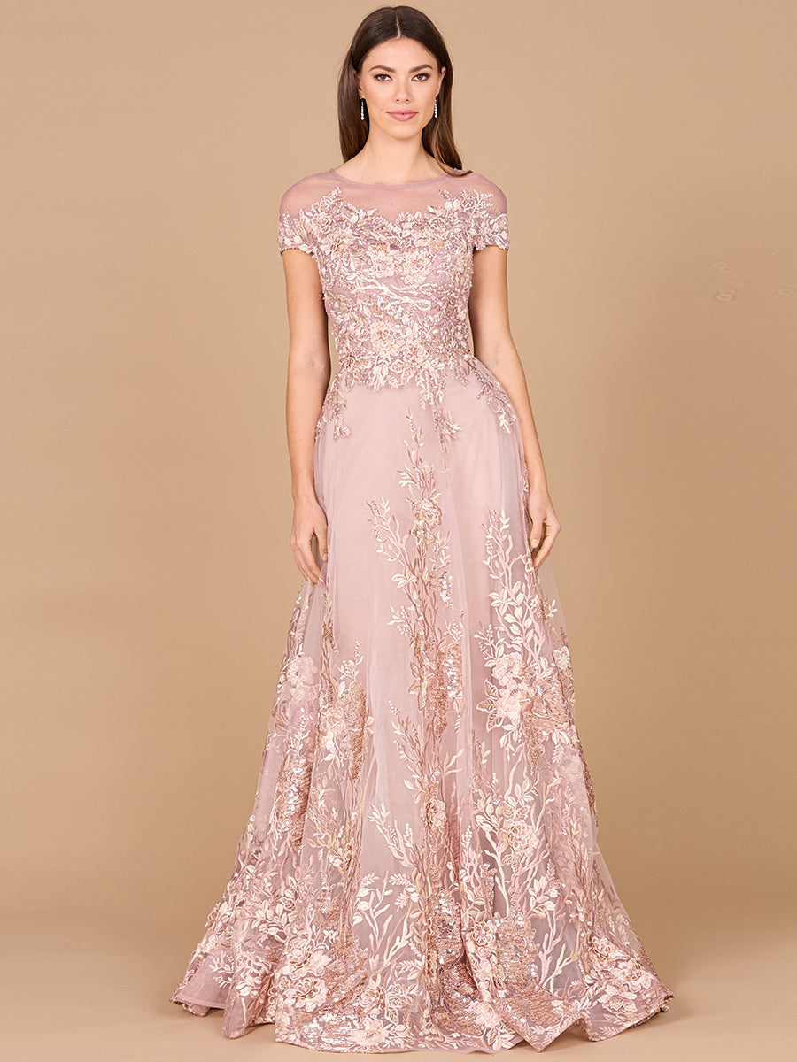 Beautiful Lace Applique A-Line Ball Gown with Cap Sleeves 29619
