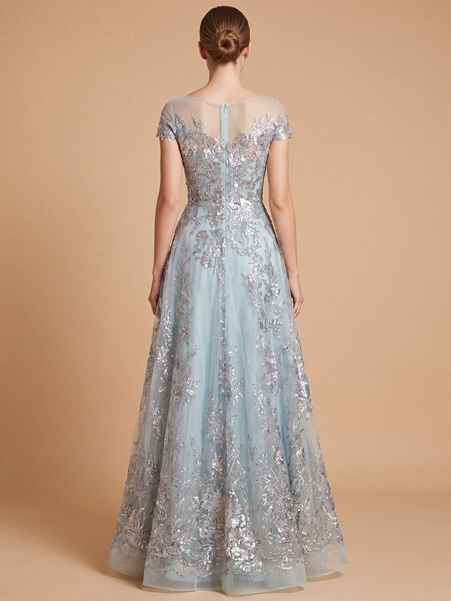 Beautiful Lace Applique A-Line Ball Gown with Cap Sleeves 29619