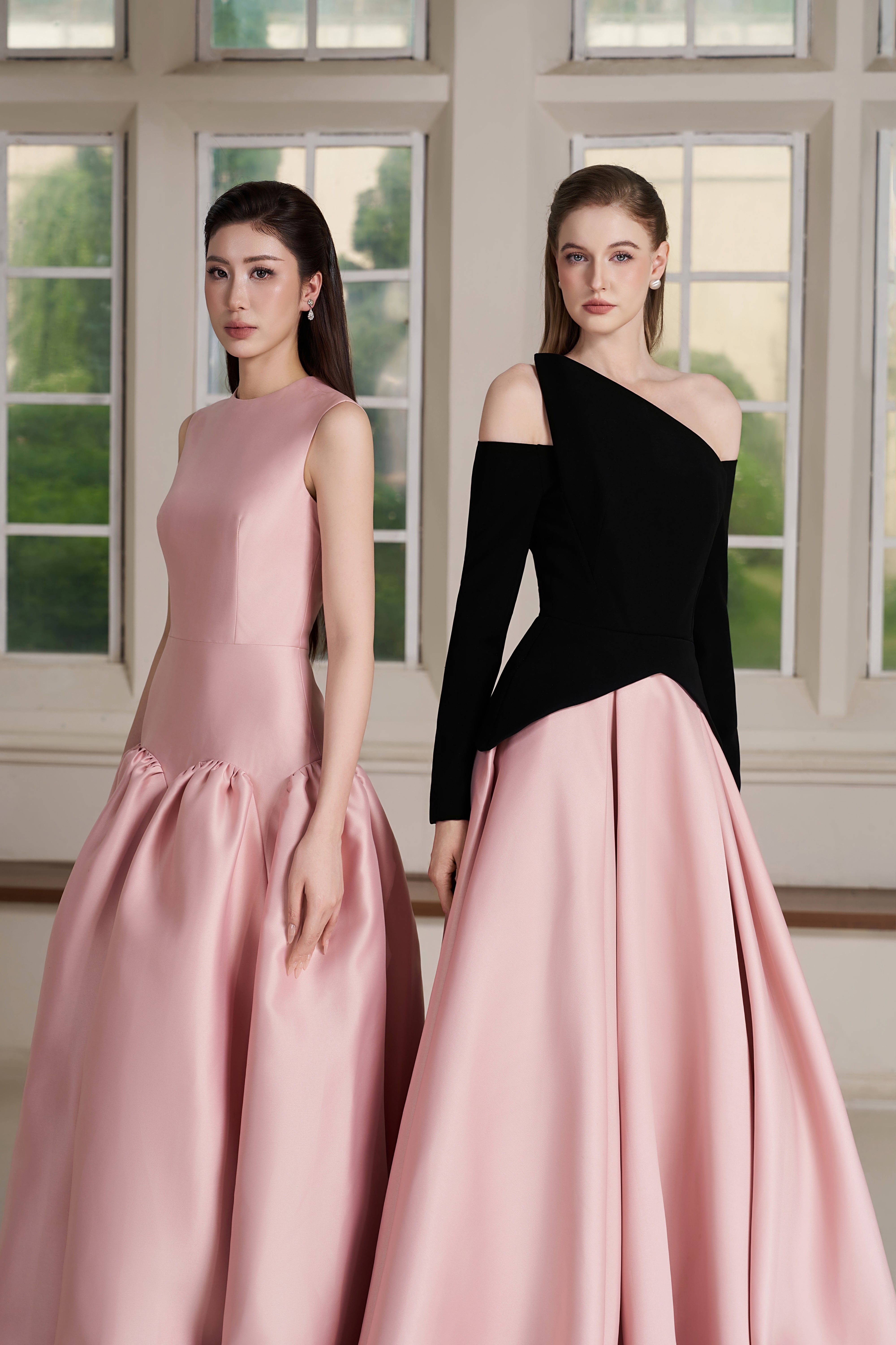 Belle Dress – Asymmetric Off-Shoulder Two-Tone Evening Gown